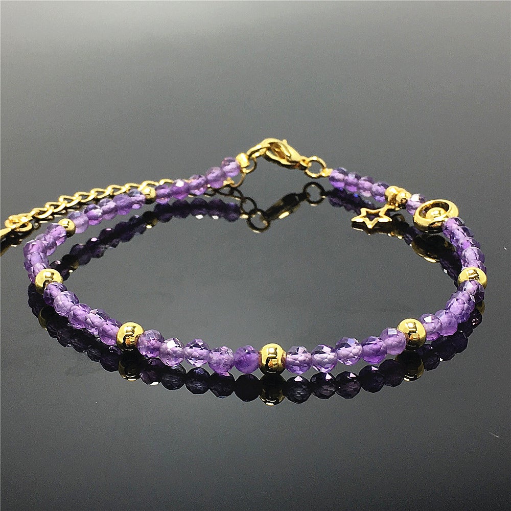 Amethyst Gemstone Adjustable Tiny Beads Gemstone Bracelet with Love Heart Charm