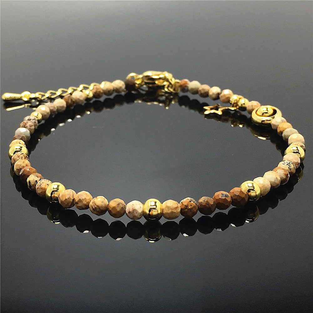 Picture Jasper Gemstone Adjustable Tiny Beads Gemstone Bracelet with Love Heart Charm
