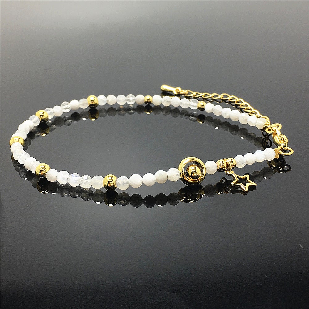 Moonstone Gemstone Adjustable Tiny Beads Gemstone Bracelet with Love Heart Charm