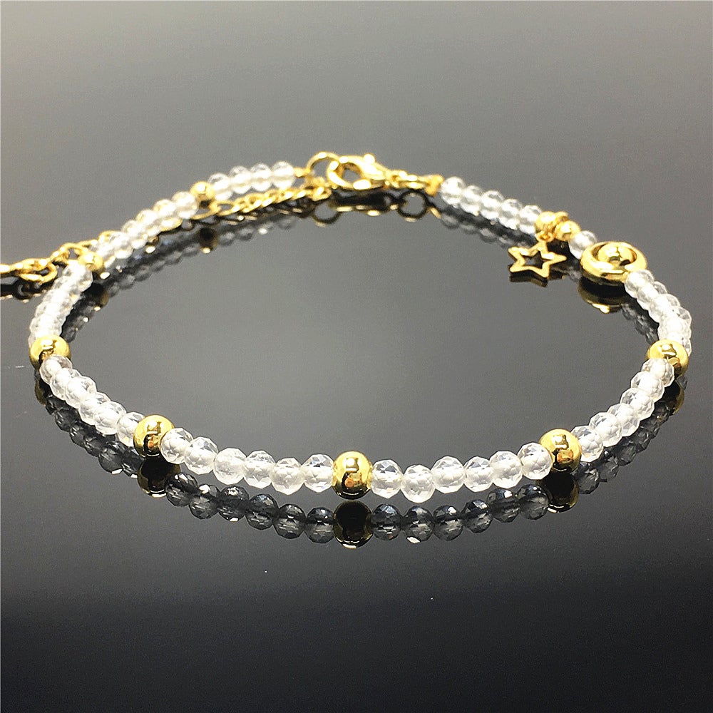 Clear Quartz Gemstone Adjustable Tiny Beads Gemstone Bracelet with Star Charm