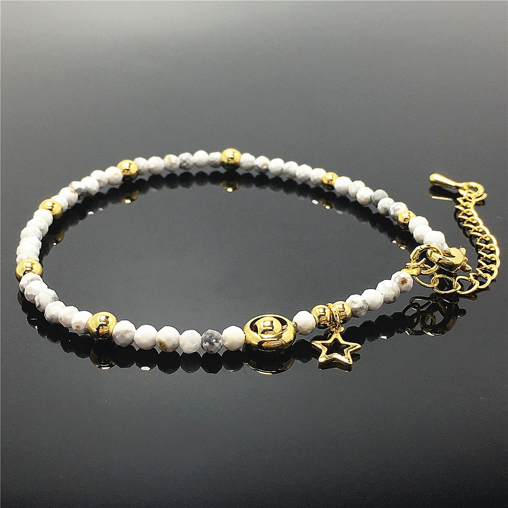 Howlite Gemstone Adjustable Tiny Beads Gemstone Bracelet with Love Heart Charm