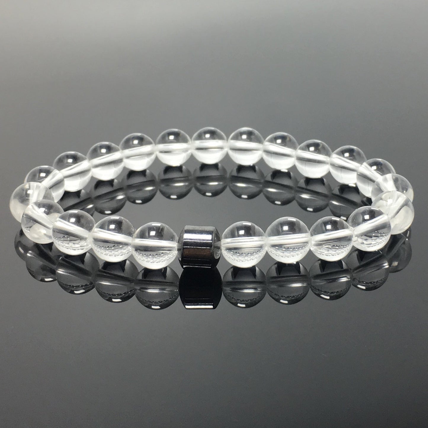 Clear Quartz Gemstone Elastic Stretch Magnet Hematite Bracelet
