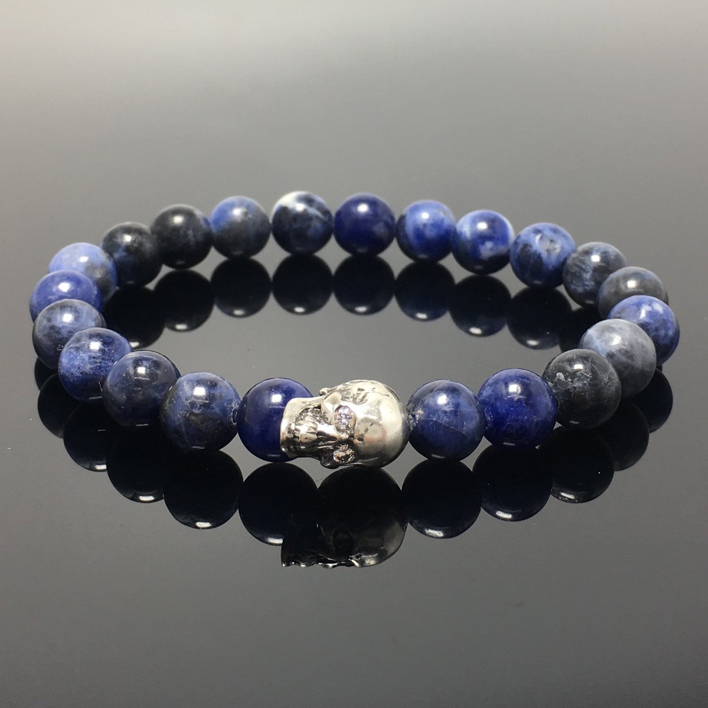 Gemstone Bold Skull Bracelet Women Men Beaded Stretch Bracelet Jewelry