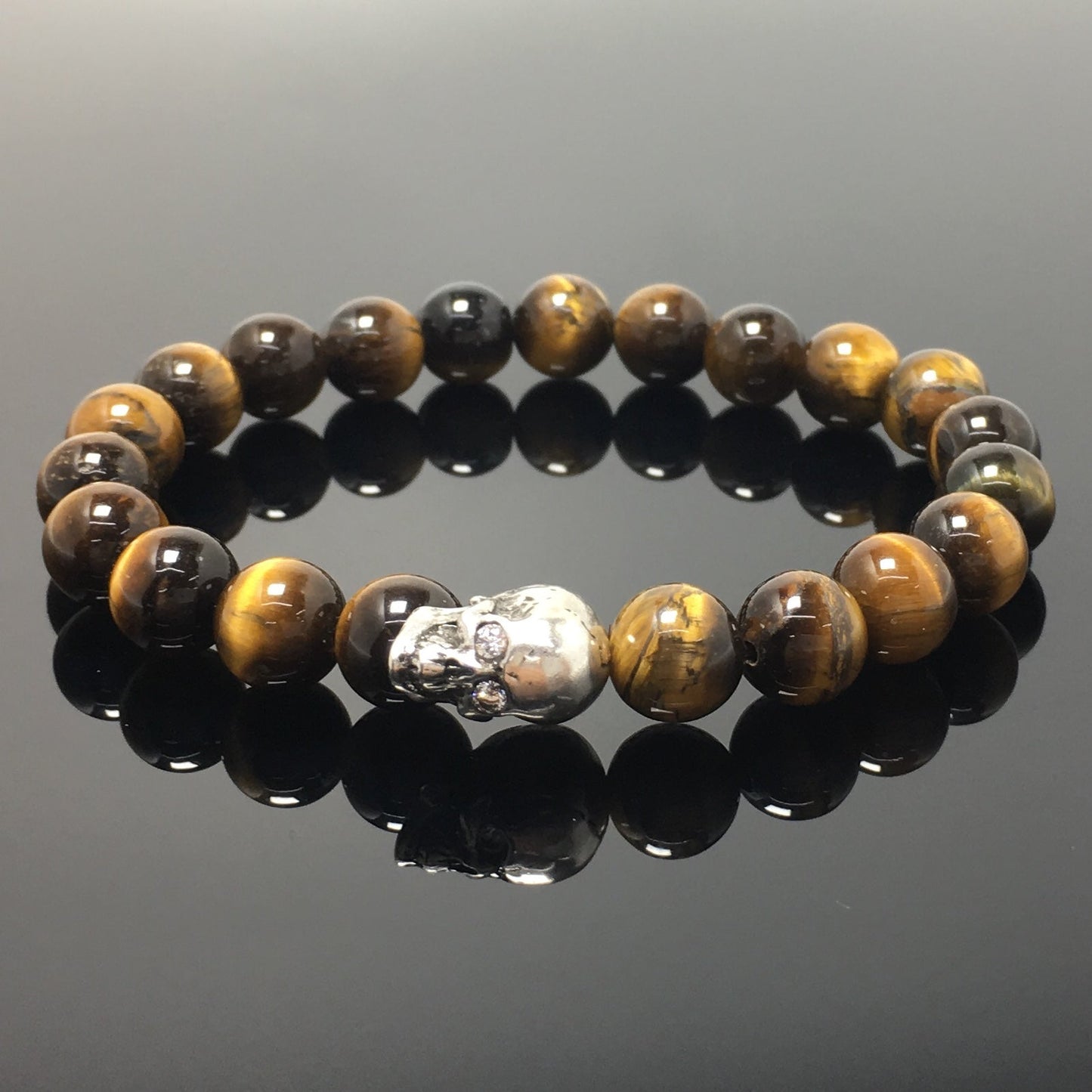 Bold Skull Tiger Eye Handmade Gemstone Crystal Bracelet