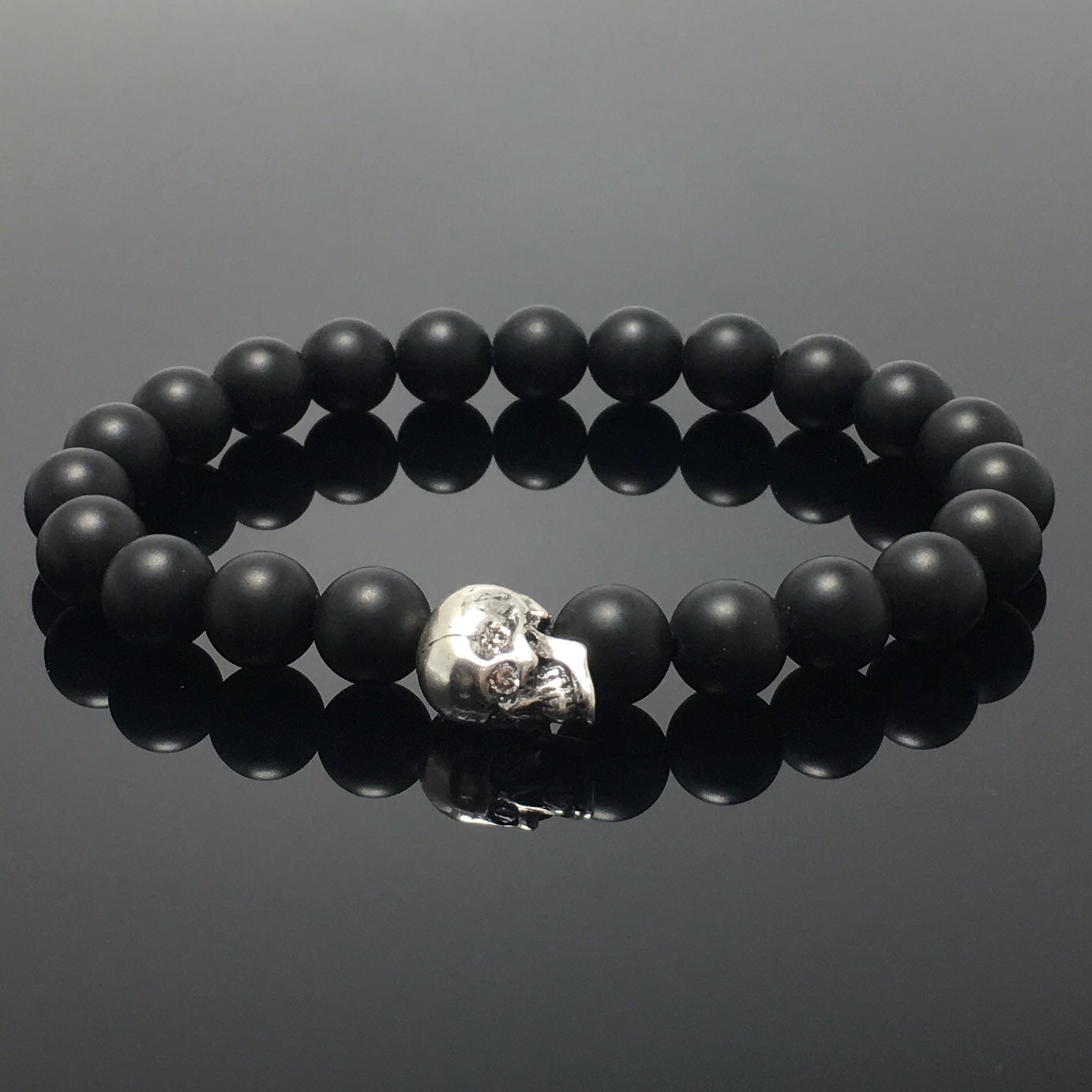 Bold Skull Matte Onyx Handmade Gemstone Crystal Bracelet