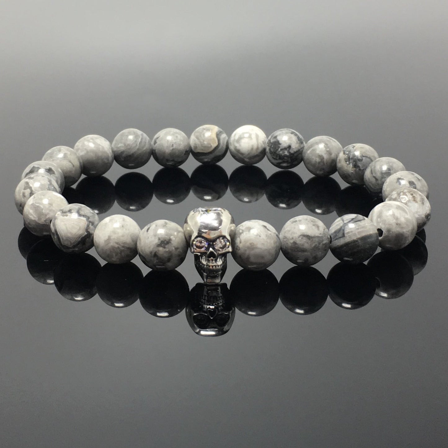 Map Stone Stretch Bracelet Natural Round Beads Semi Precious Gemstone Elastic Beaded Bracelet