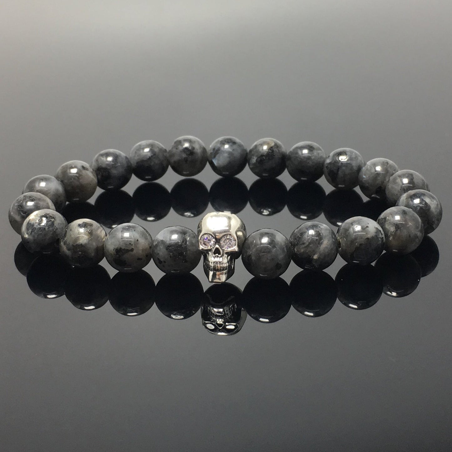 Labradorite Stretch Bracelet with Crystal Skull Semi Precious Gemstone Elastic Beaded Bracelet