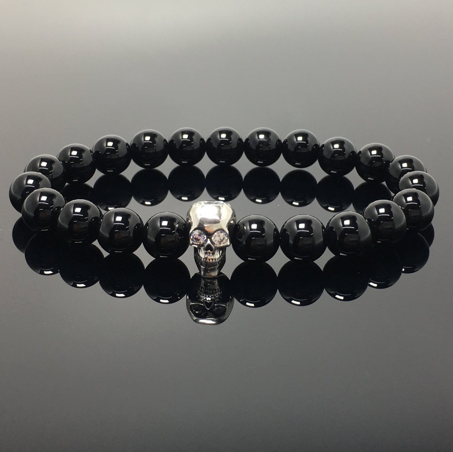 Black Onyx Stretch Bracelet Natural Round Beads Semi Precious Gemstone Elastic Beaded Bracelet