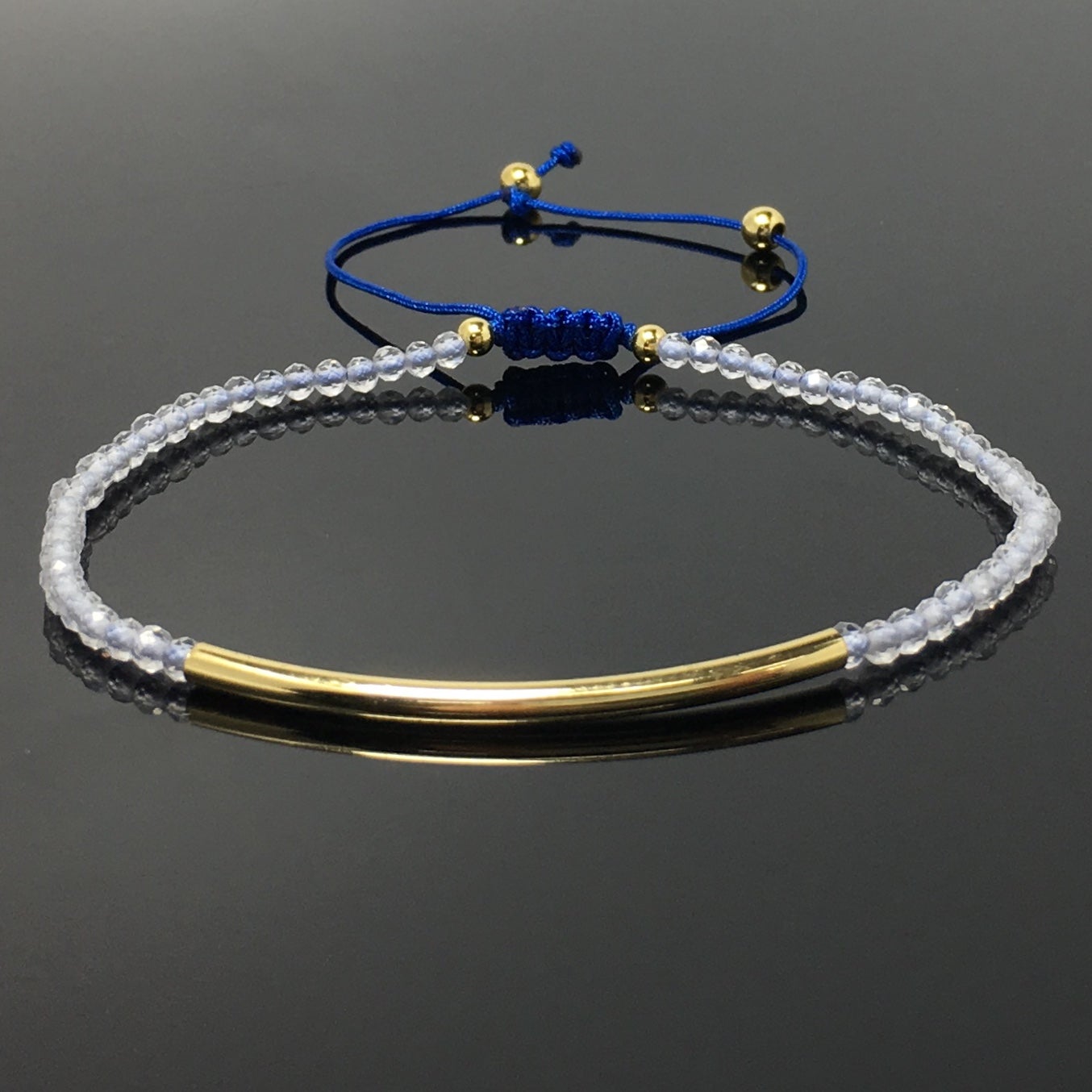 Natural Clear Quartz Gemstone Braid Rope Macrame Adjustable Bracelet Tiny Beads Gemstone Bracelet with Gold Spacer
