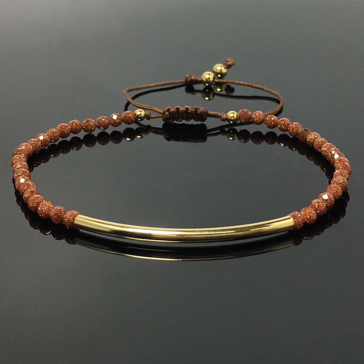 Natural Gold Sandstone Gemstone Braid Rope Macrame Adjustable Bracelet Tiny Beads Gemstone Bracelet with Gold Spacer