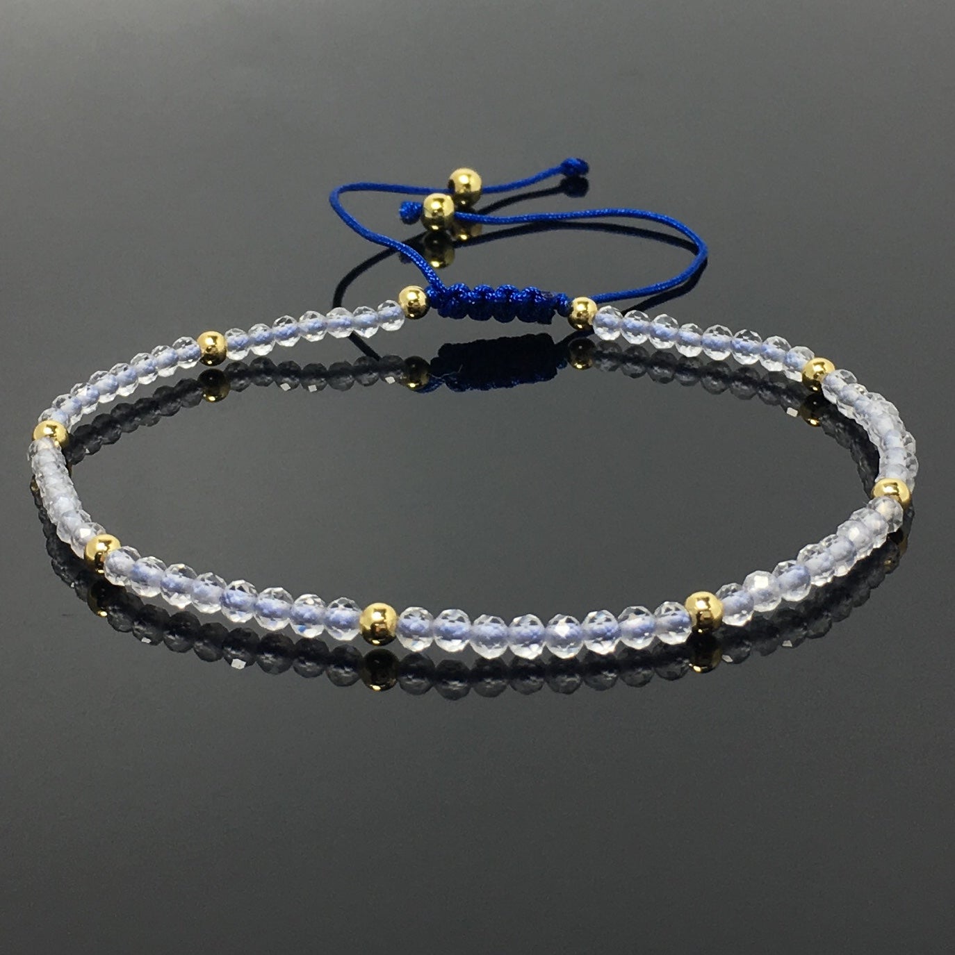 Natural Clear Quartz Gemstone Braid Rope Macrame Adjustable Bracelet Tiny Beads Gemstone Bracelet with Gold Beads Spacer