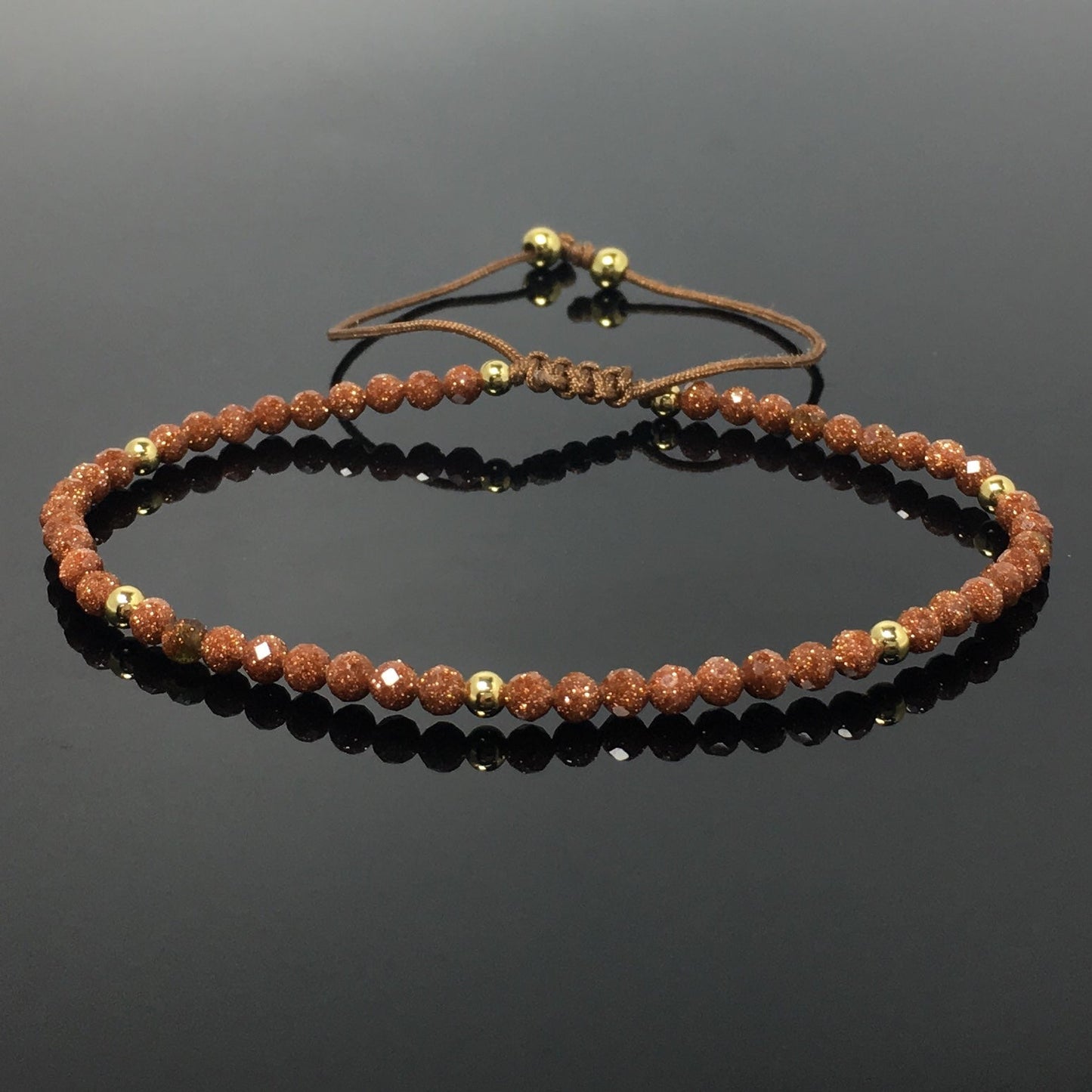 Natural Gold Sandstone Gemstone Braid Rope Macrame Adjustable Bracelet Tiny Beads Gemstone Bracelet with Gold Beads Spacer