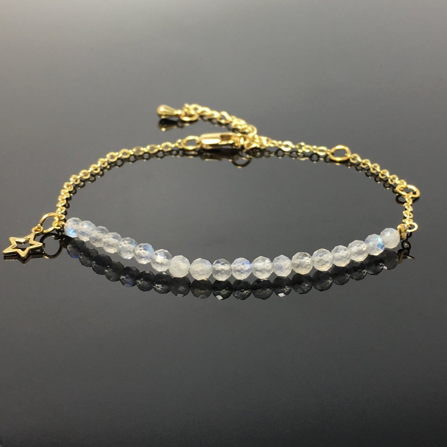 Labradorite Gemstone Adjustable Bracelet Tiny Beads Gemstone Gold Plated Chain Linked Bracelet for Women