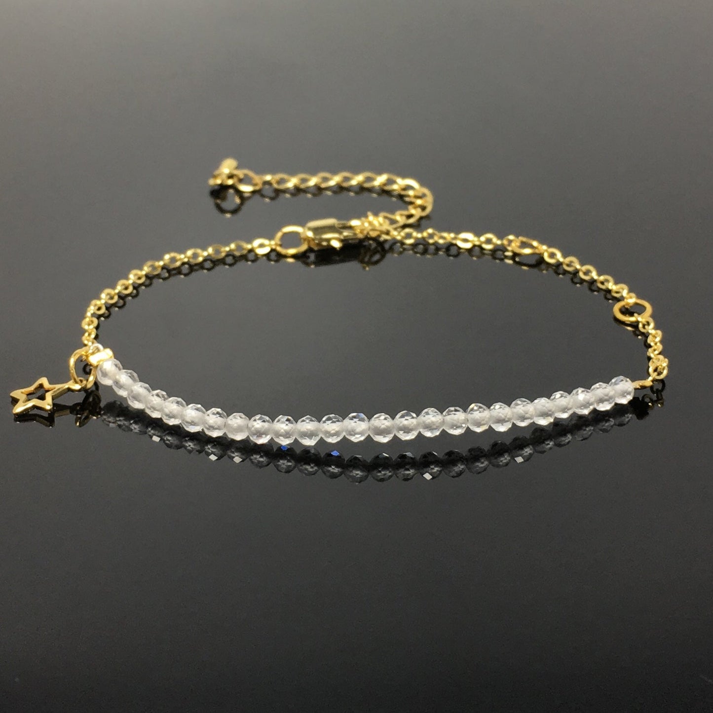 Clear Quartz Gemstone Linked Bracelet Custom Beads Adjustable Beads Stone Bracelet