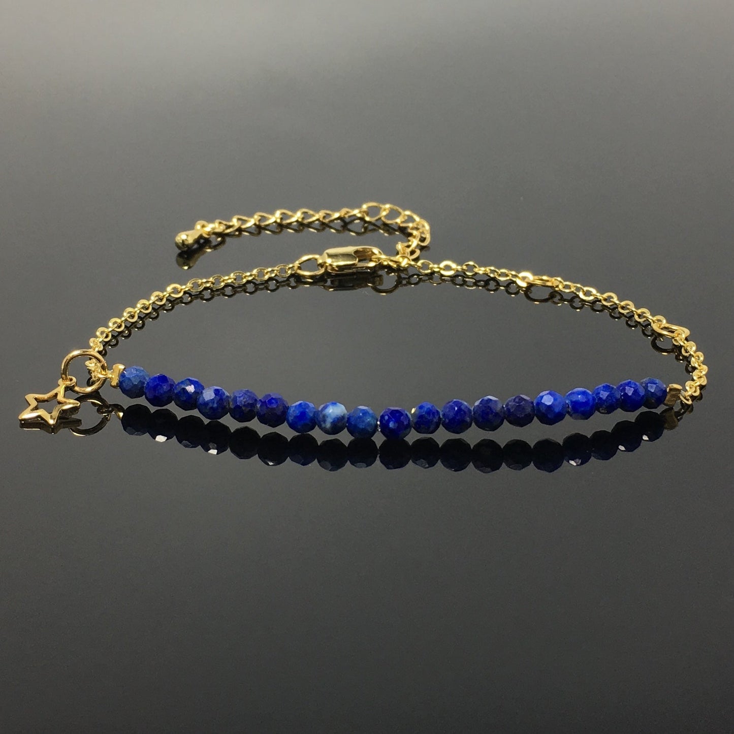 Lapis Lazuli Gemstone Linked Bracelet Custom Beads Adjustable Beads Stone Bracelet