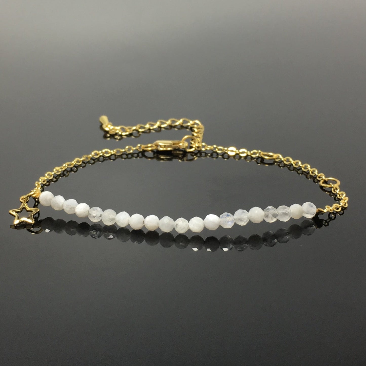 Moonstone Gemstone Adjustable Bracelet Tiny Beads Gemstone Gold Plated Chain Linked Bracelet for Women