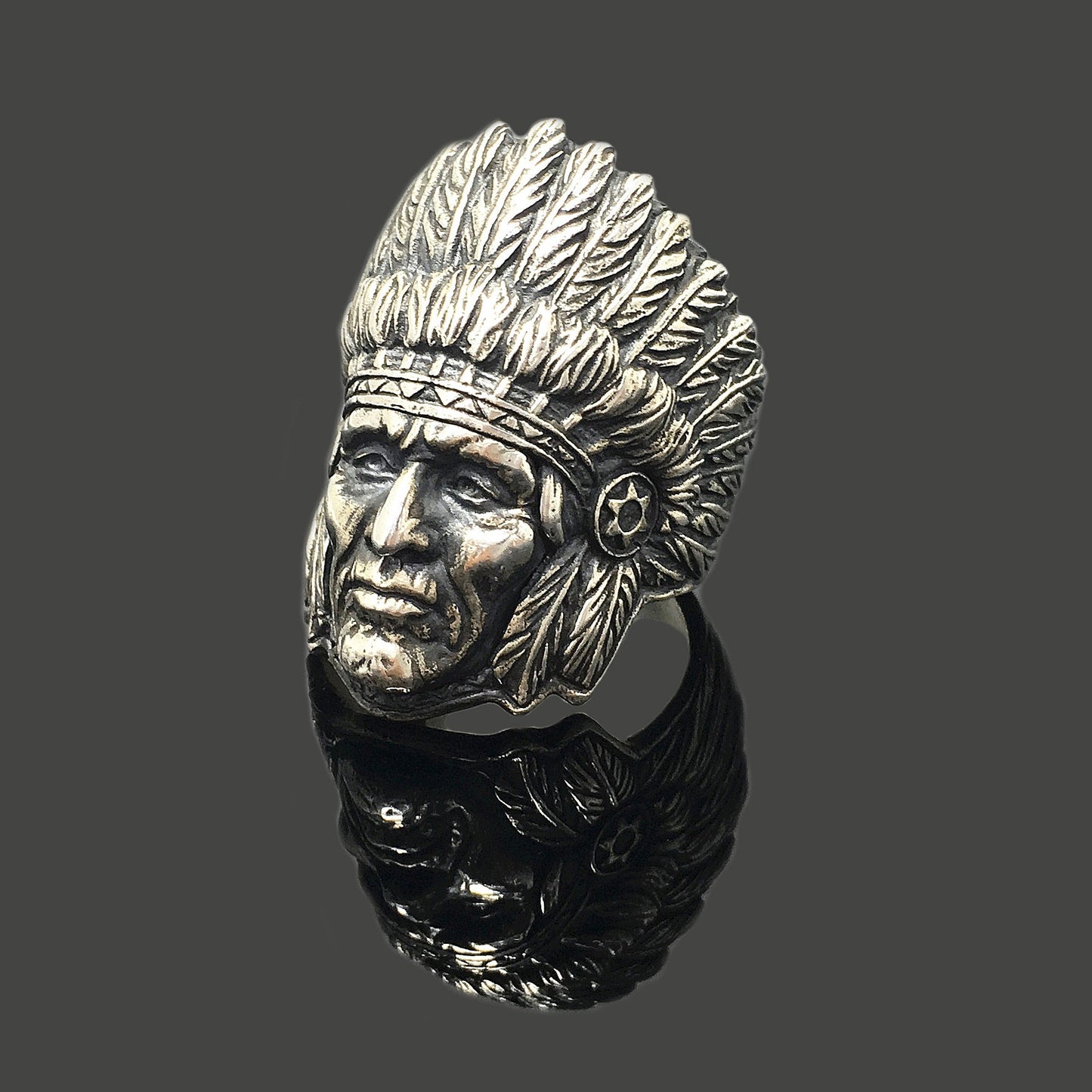 Native American Indian Head Retro 925 Sterling Silver Ring