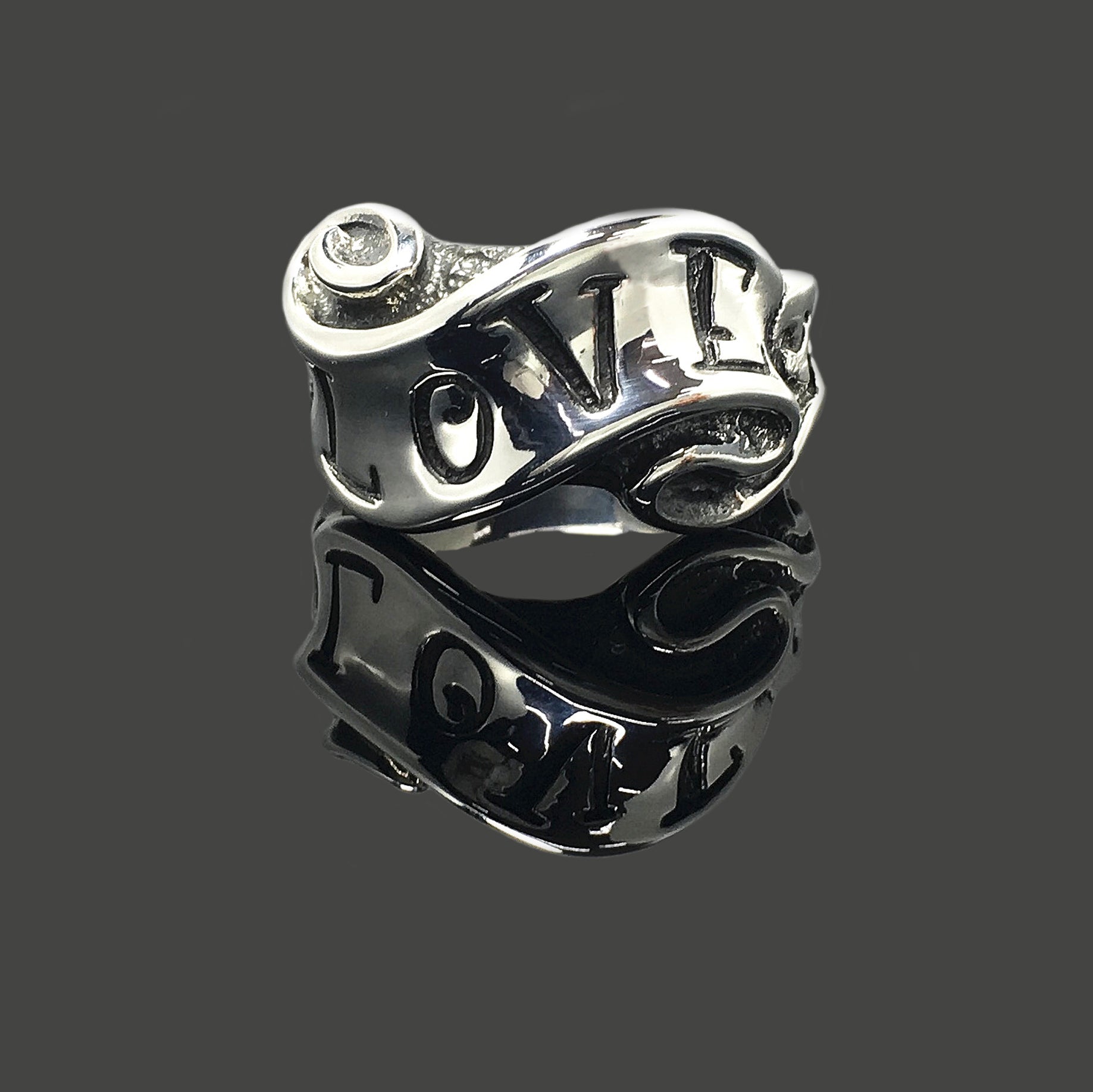 925 Sterling Silver Fashion Jewelry Retro Hand-Carved Letters Ring