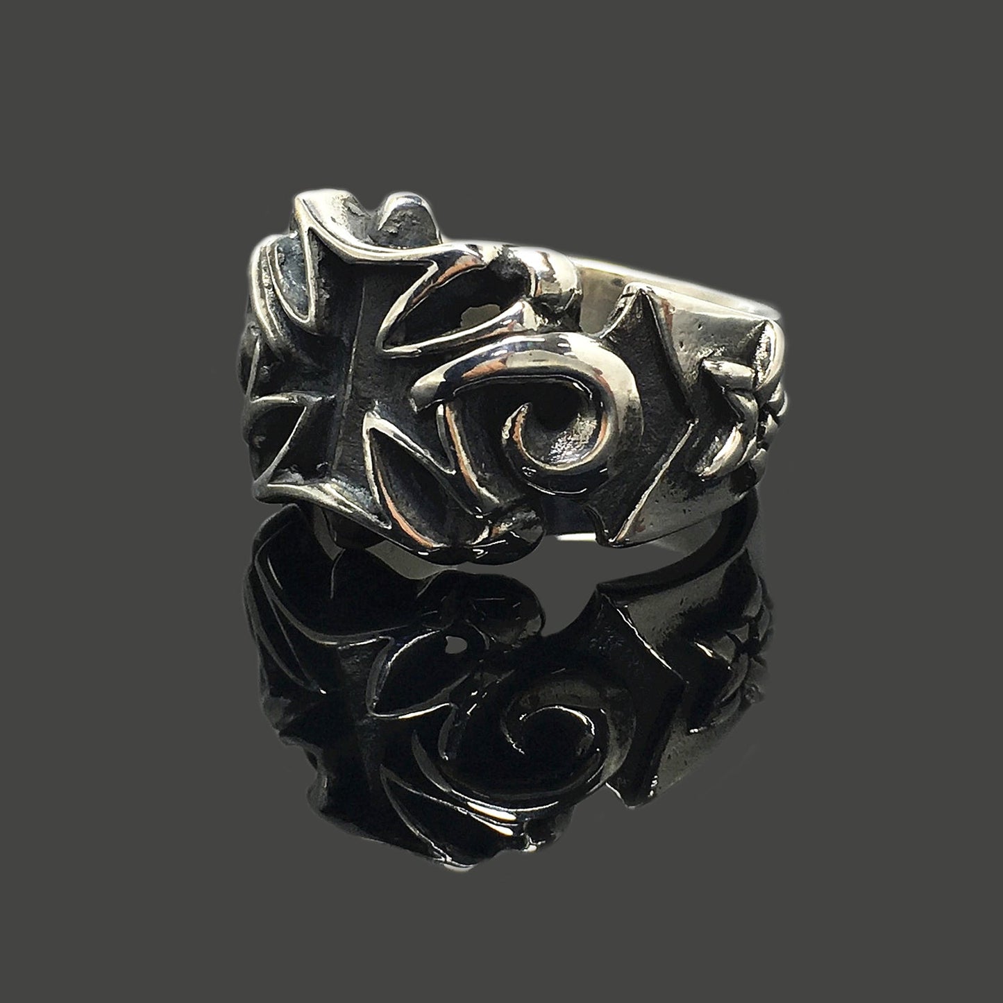 Gothic Iron Cross Vintage Sterling Silver Men Ring