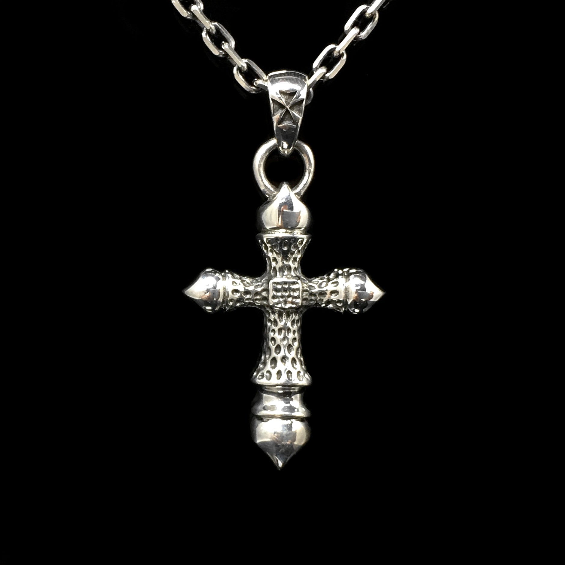Antique Fire Pattern Cross 925 Silver Pendant