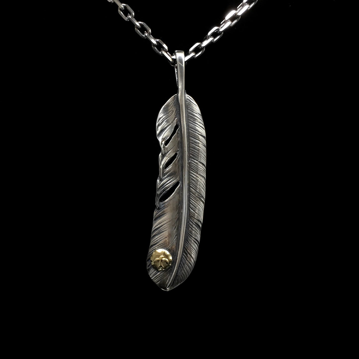 Left Feather Leaf Retro 925 Silver Goro Takahashi Pendant with Blue Turquoise
