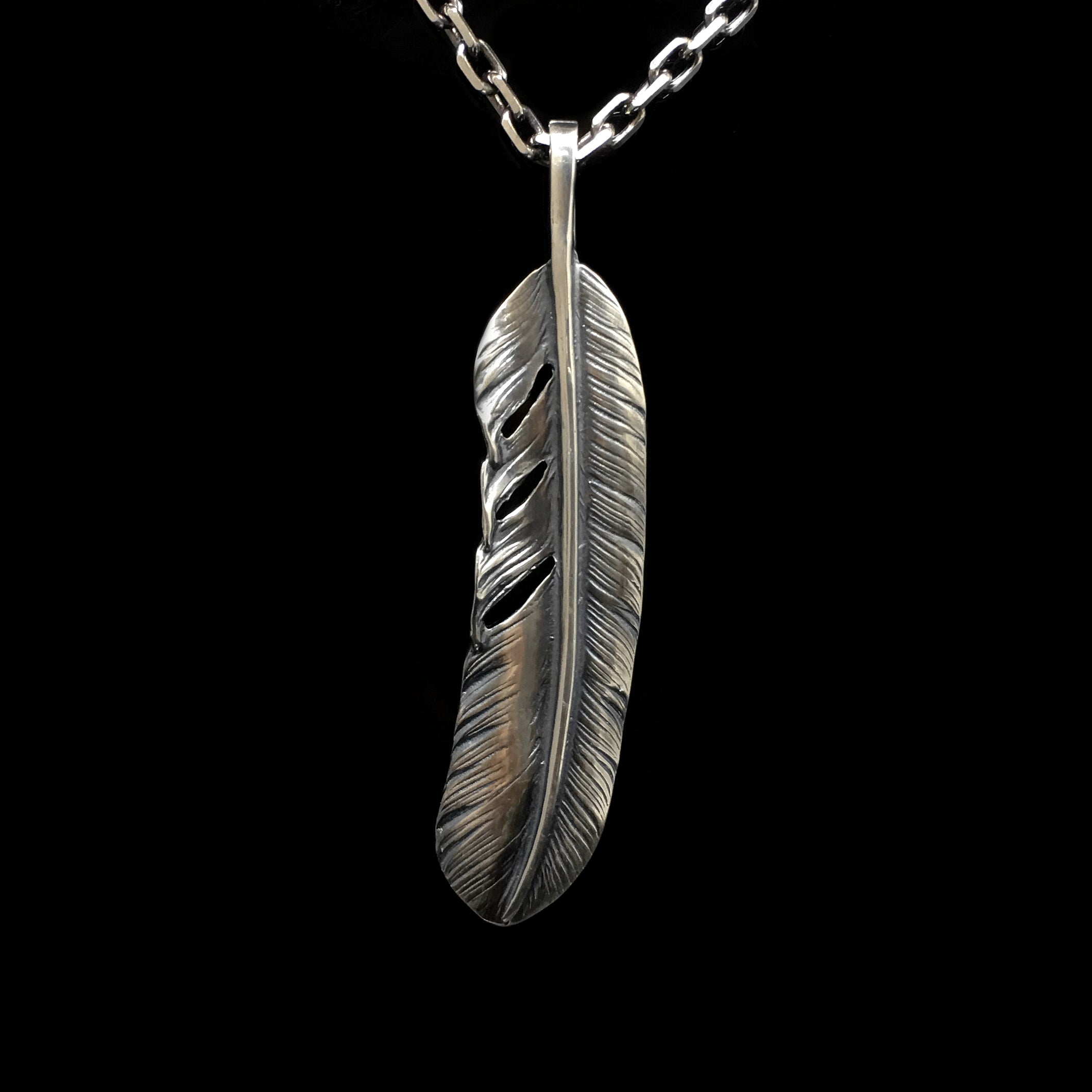 Left Feather Leaf Retro 925 Silver Goro Takahashi Pendant with Blue Turquoise