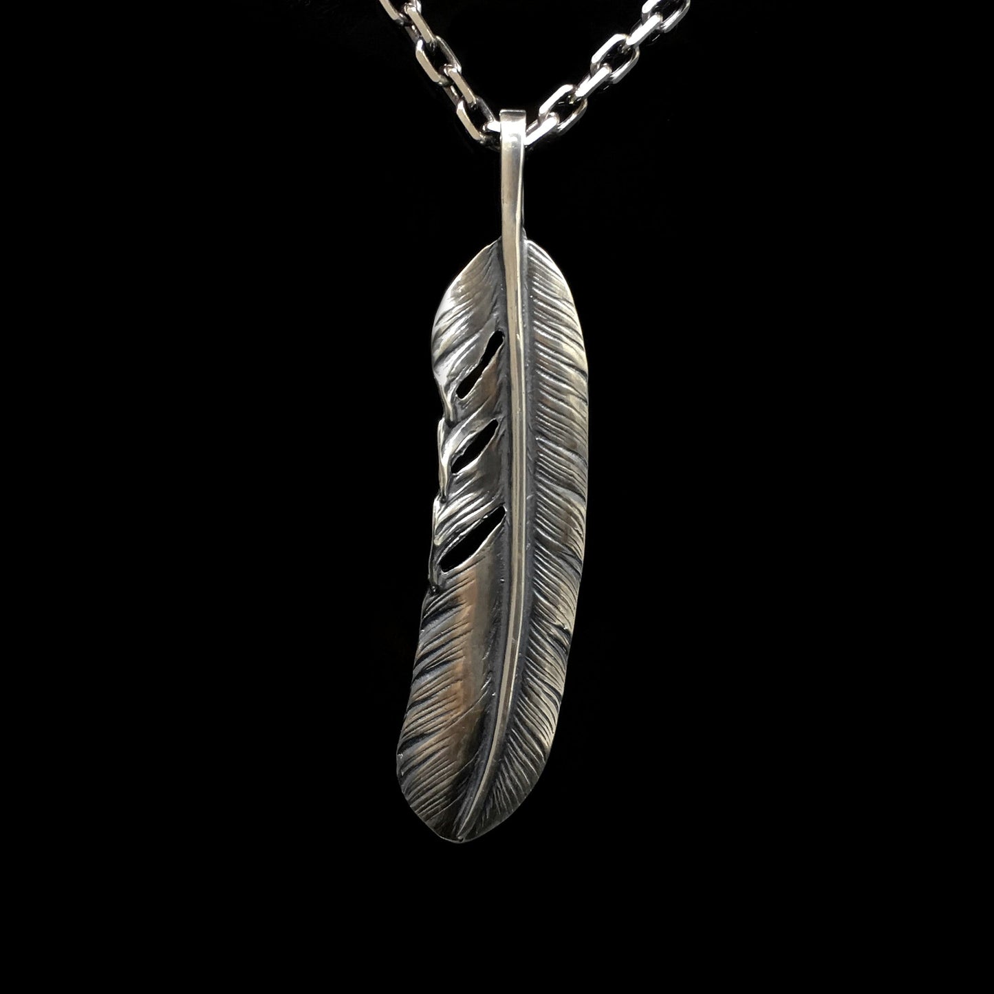 Left Feather Leaf Retro 925 Silver Goro Takahashi Pendant with Blue Turquoise