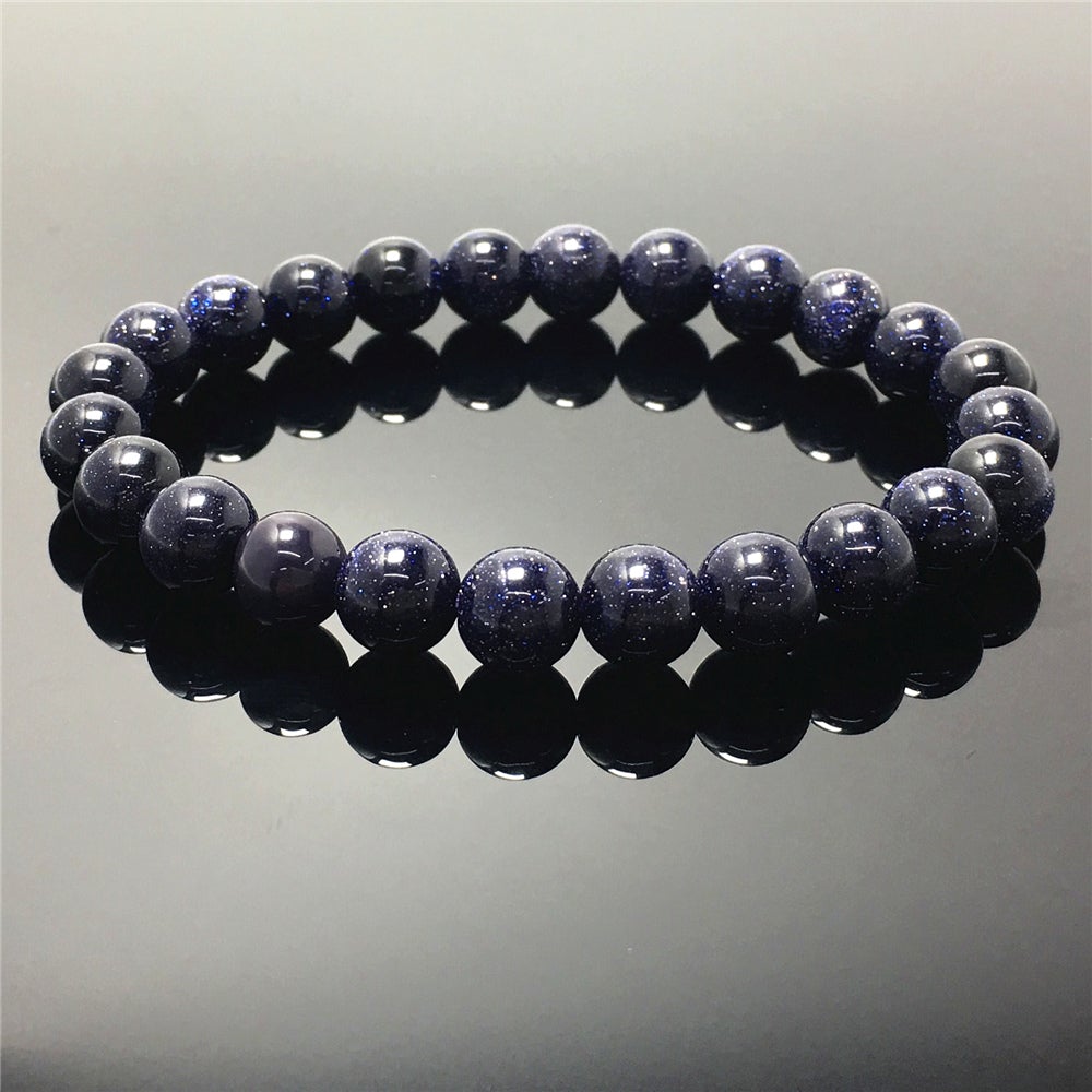 Blue Sand Stone Gemstone Round Beaded Stone Bracelet