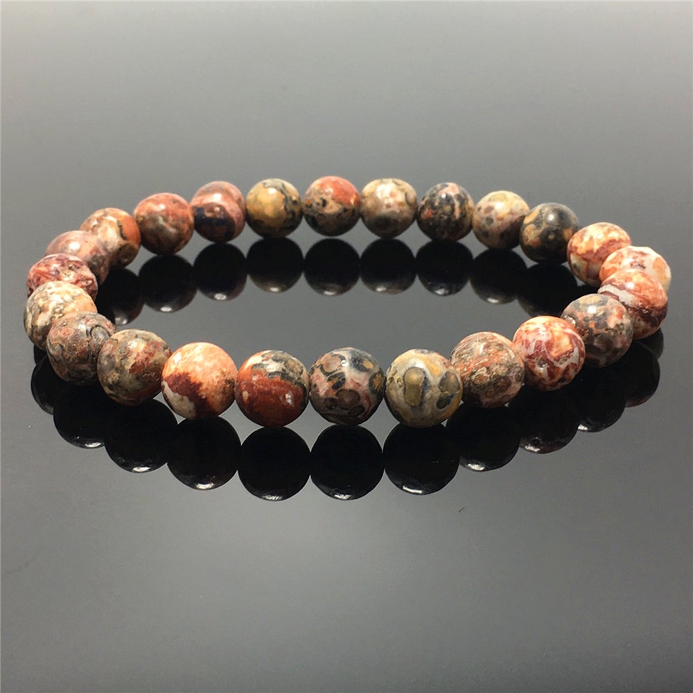 Red Leopard Jasper Gemstone Round Beaded Stone Bracelet
