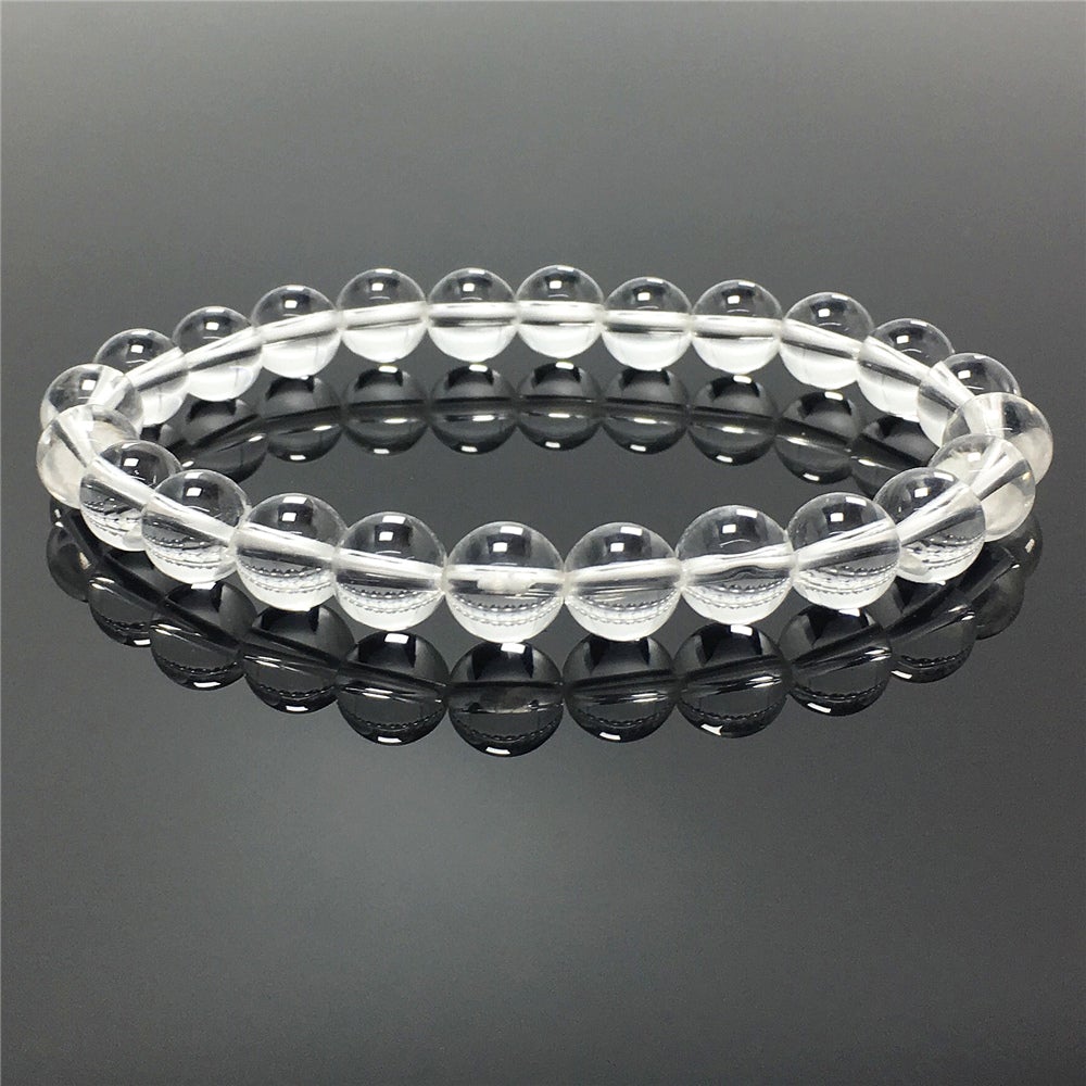 Genuine Clear Quartz Gemstone Round Beaded Stone Bracelet