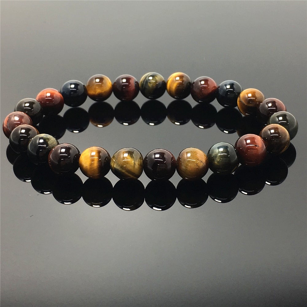 Genuine Colorful Tigereye Gemstone Round Beaded Stone Bracelet