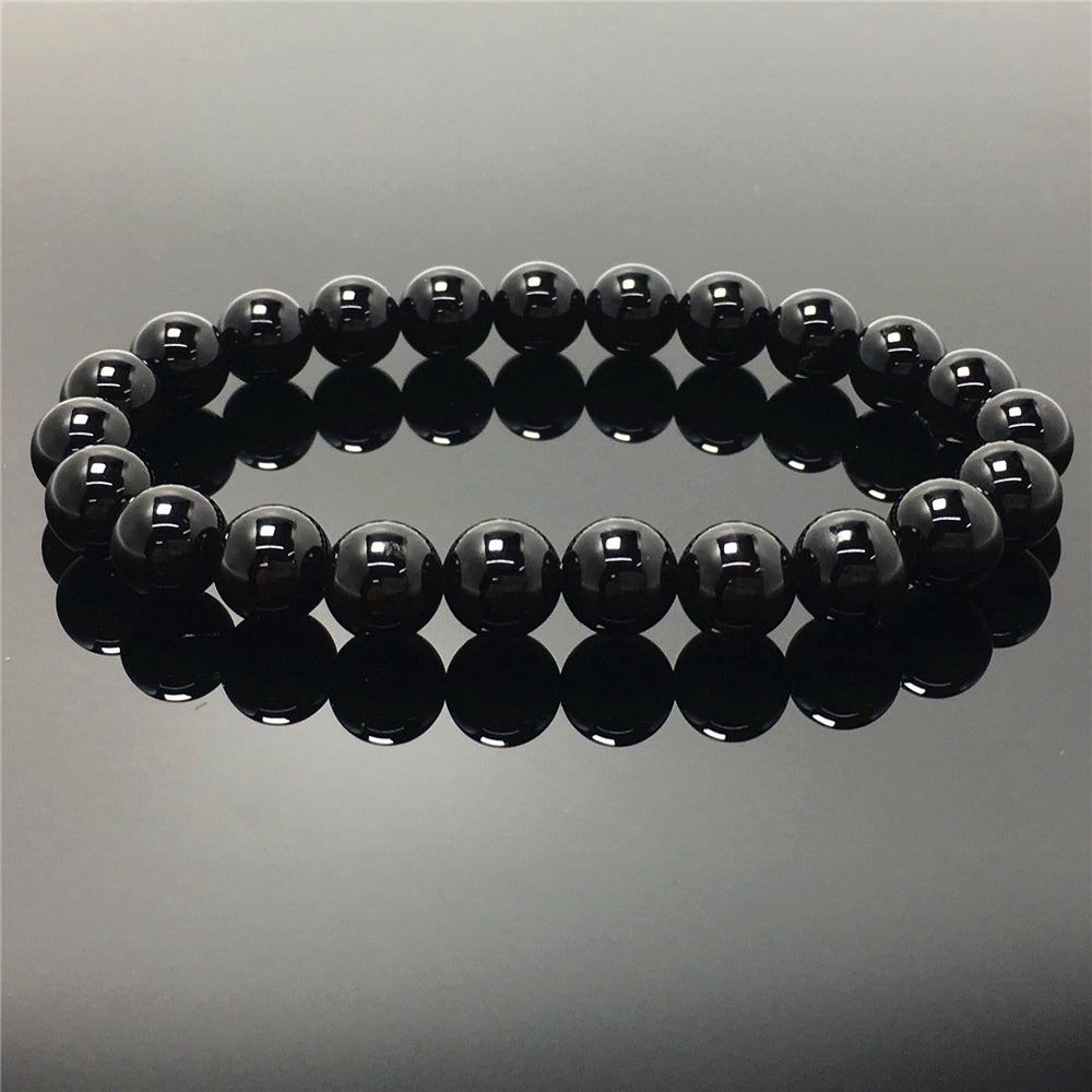 Natural Black Onyx GemstoneBeads Handmade Stretchy Bracelet
