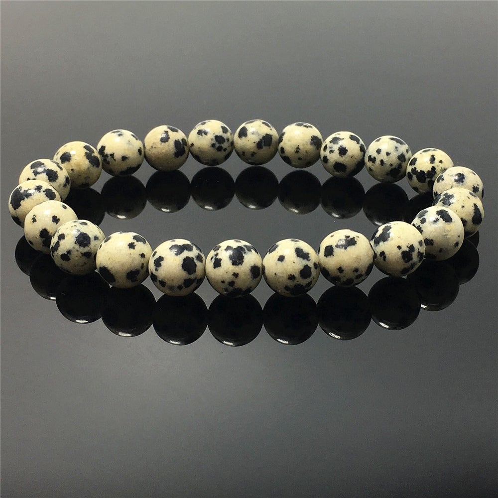 Dalmation Jasper Gemstone Round Beaded Stone Bracelet