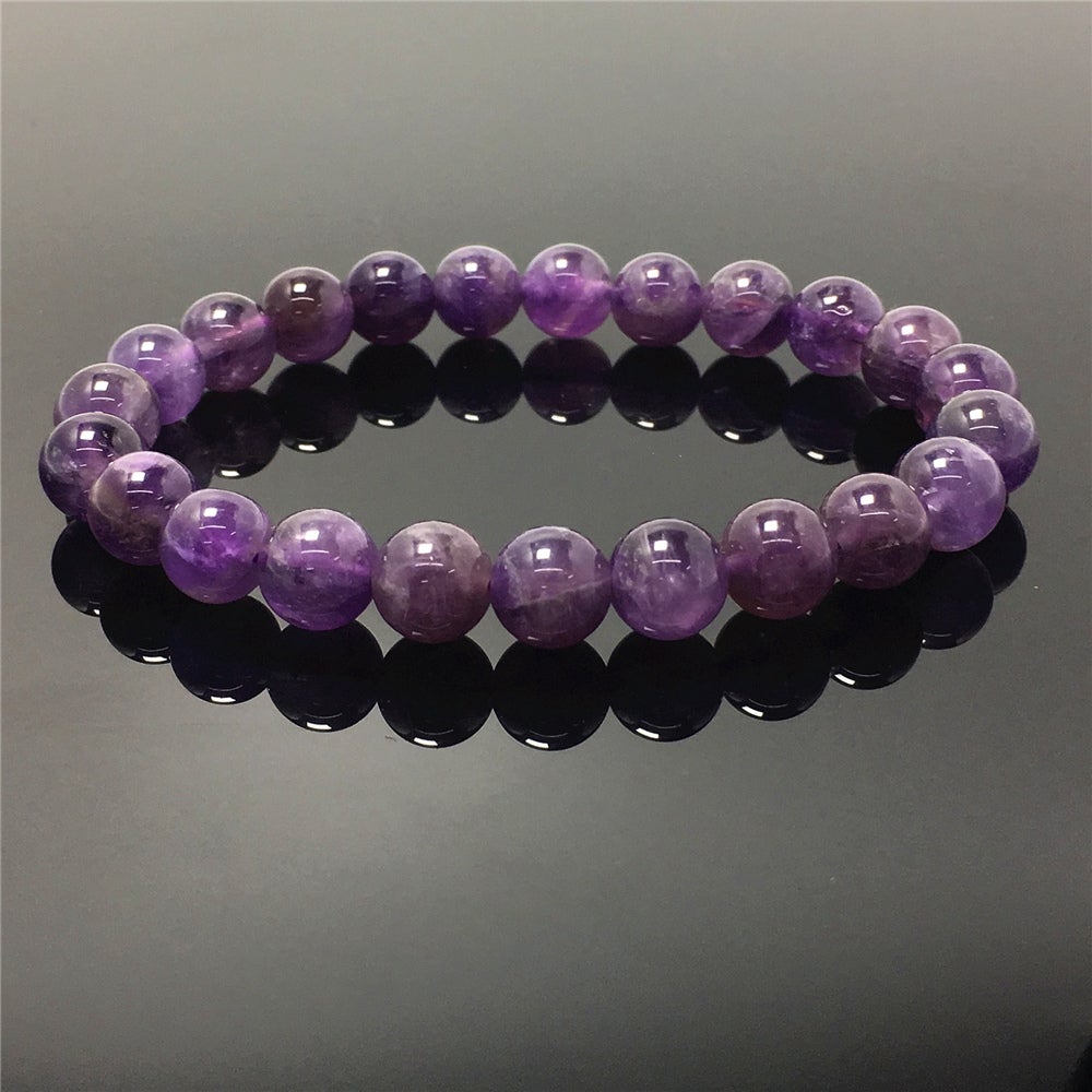 Natural Amethyst Gemstone Beads Handmade Stretchy Bracelet