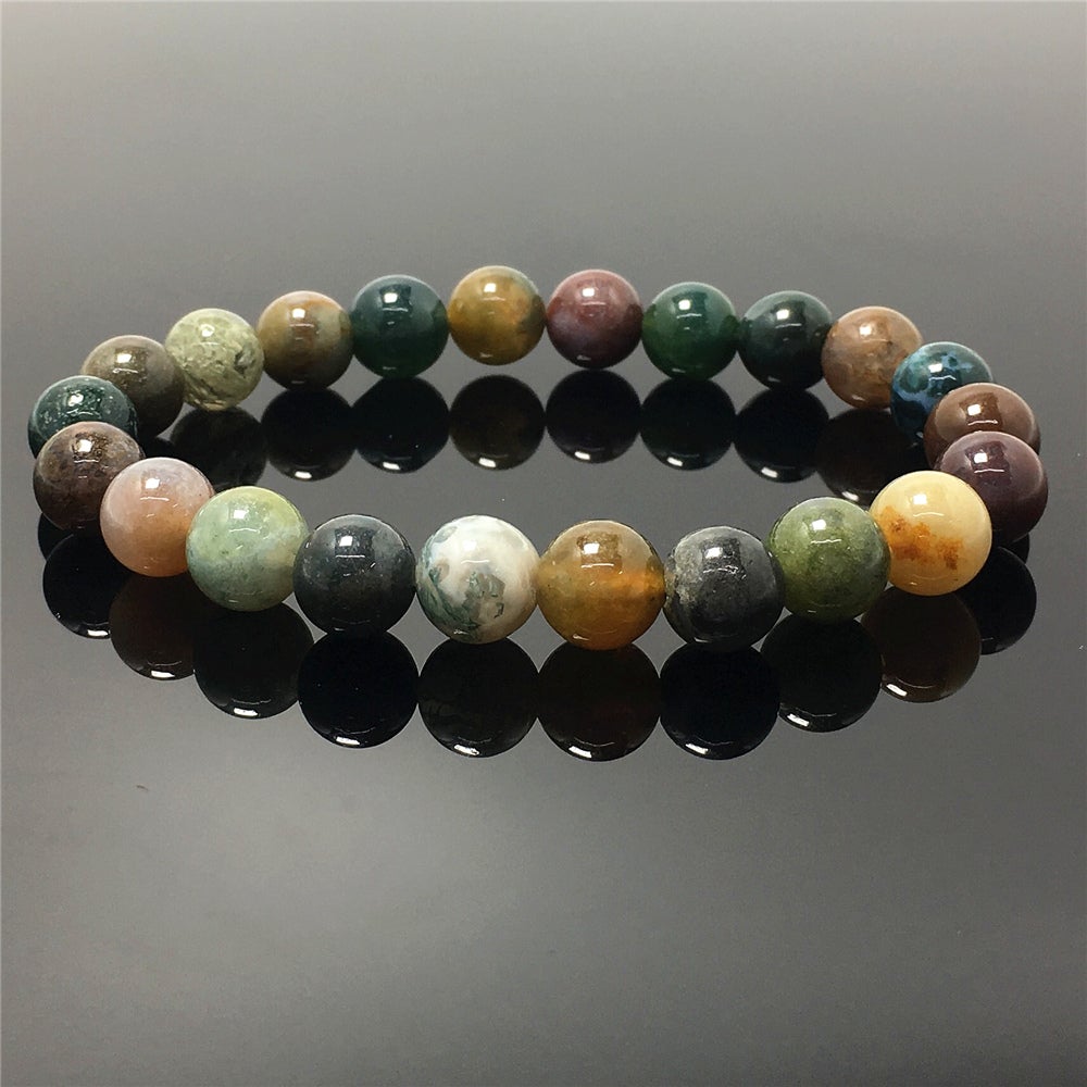 Natural Indian Agate GemstoneBeads Handmade Stretchy Bracelet