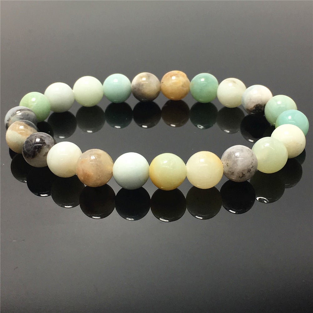 Genuine Amazonite Gemstone Round Beaded Stone Bracelet