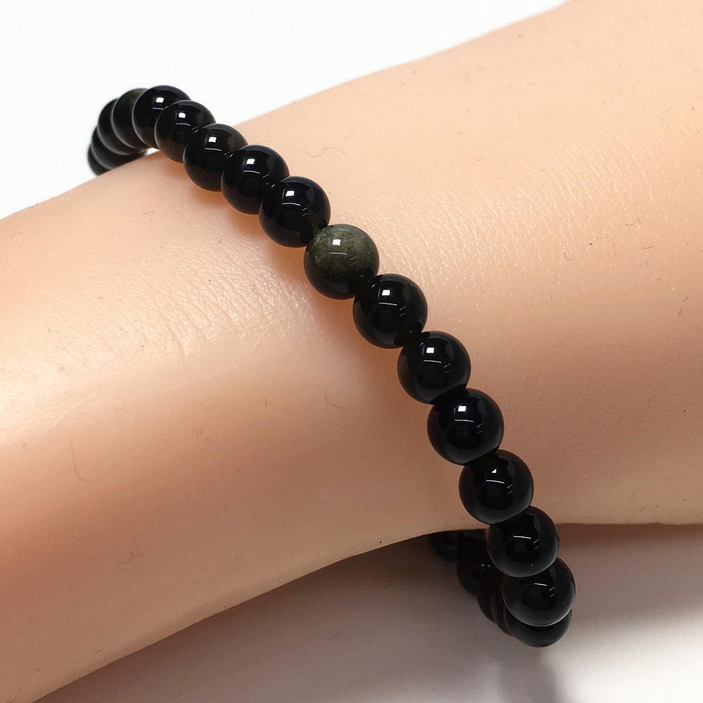 Golden Obsidian Gemstone Crystal Healing Stretch Beads Bracelet