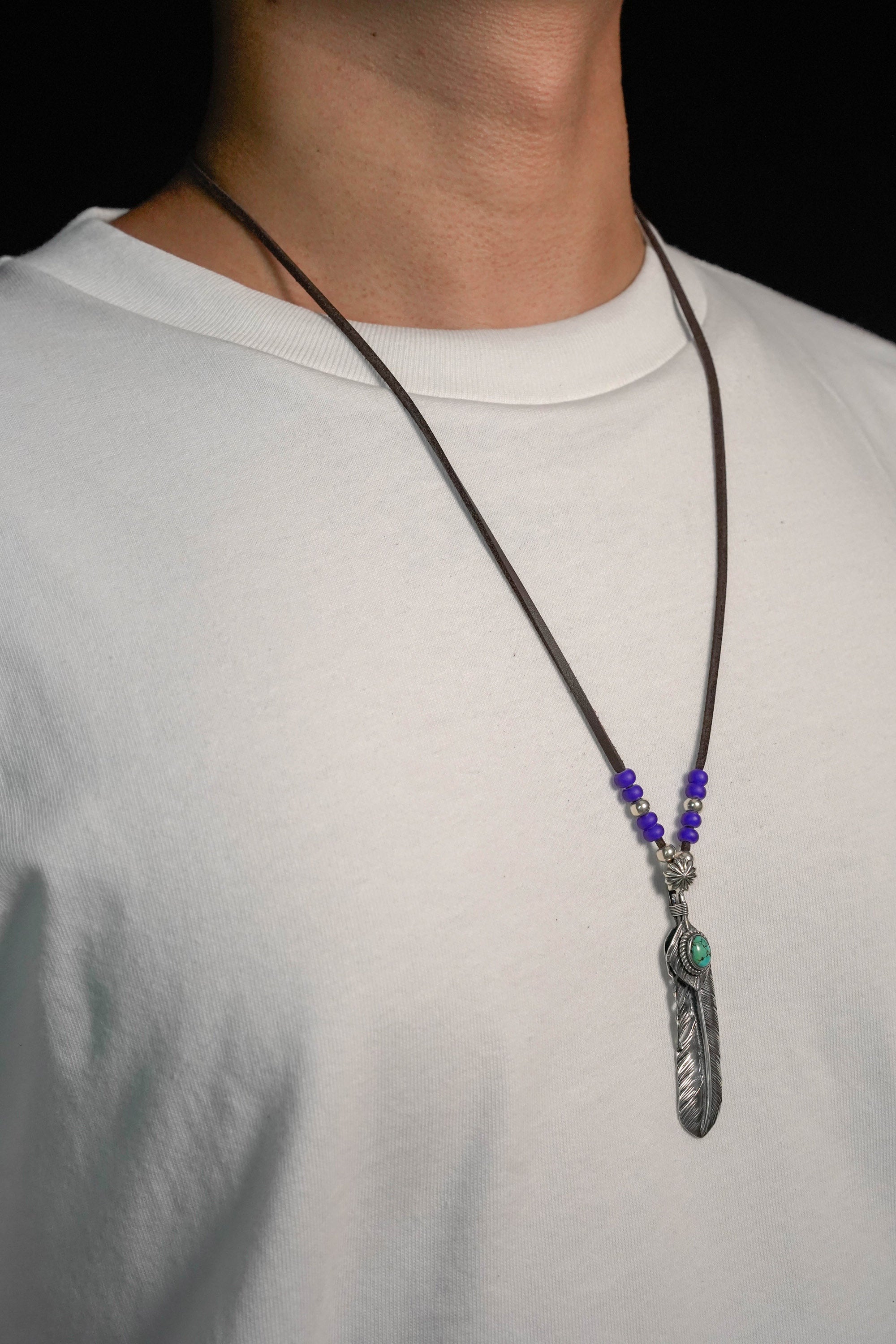 Takahashi Goro Turquoise Feather Necklace Set Retro 925 Silver