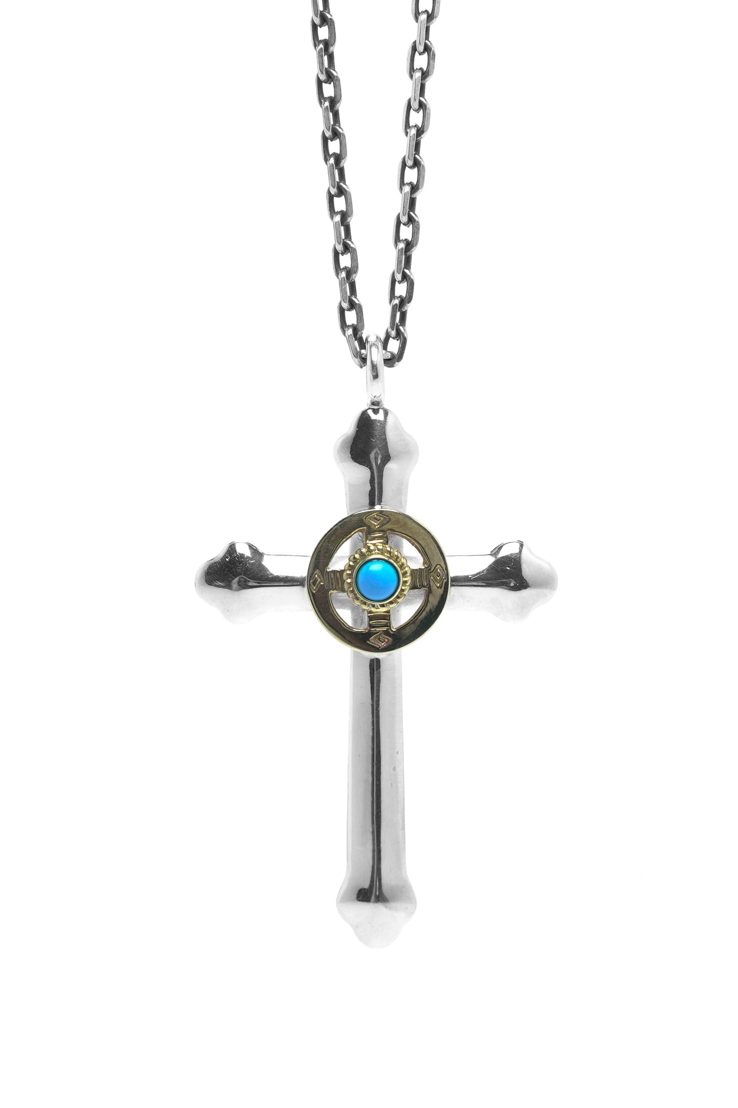 Takahashi Goro Round Turquoise Brass Cross 925 Silver Pendant