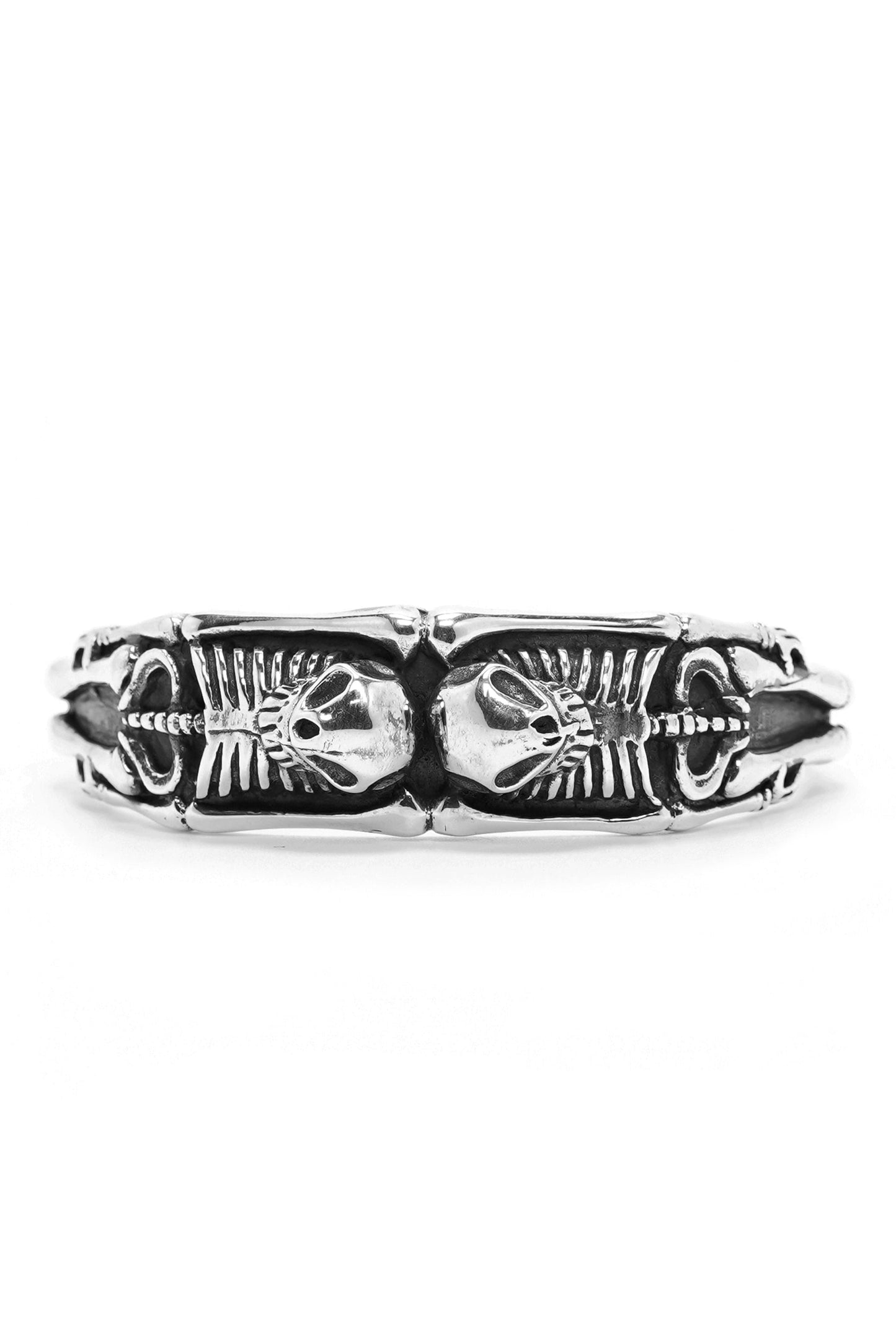 Retro Silver Double Skull Open Bracelet