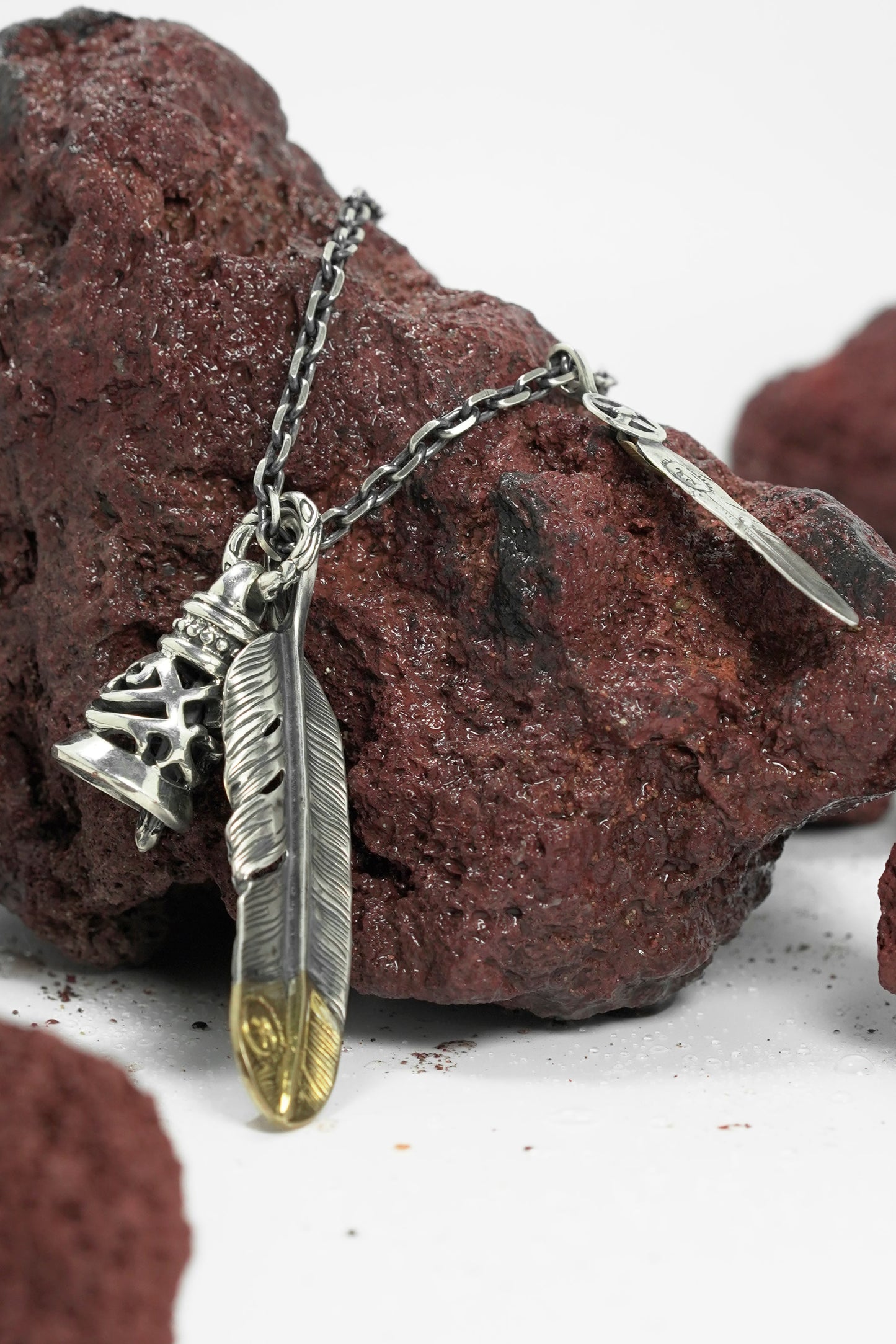 Retro 925 Sterling Silver Goro Feather Necklace Set