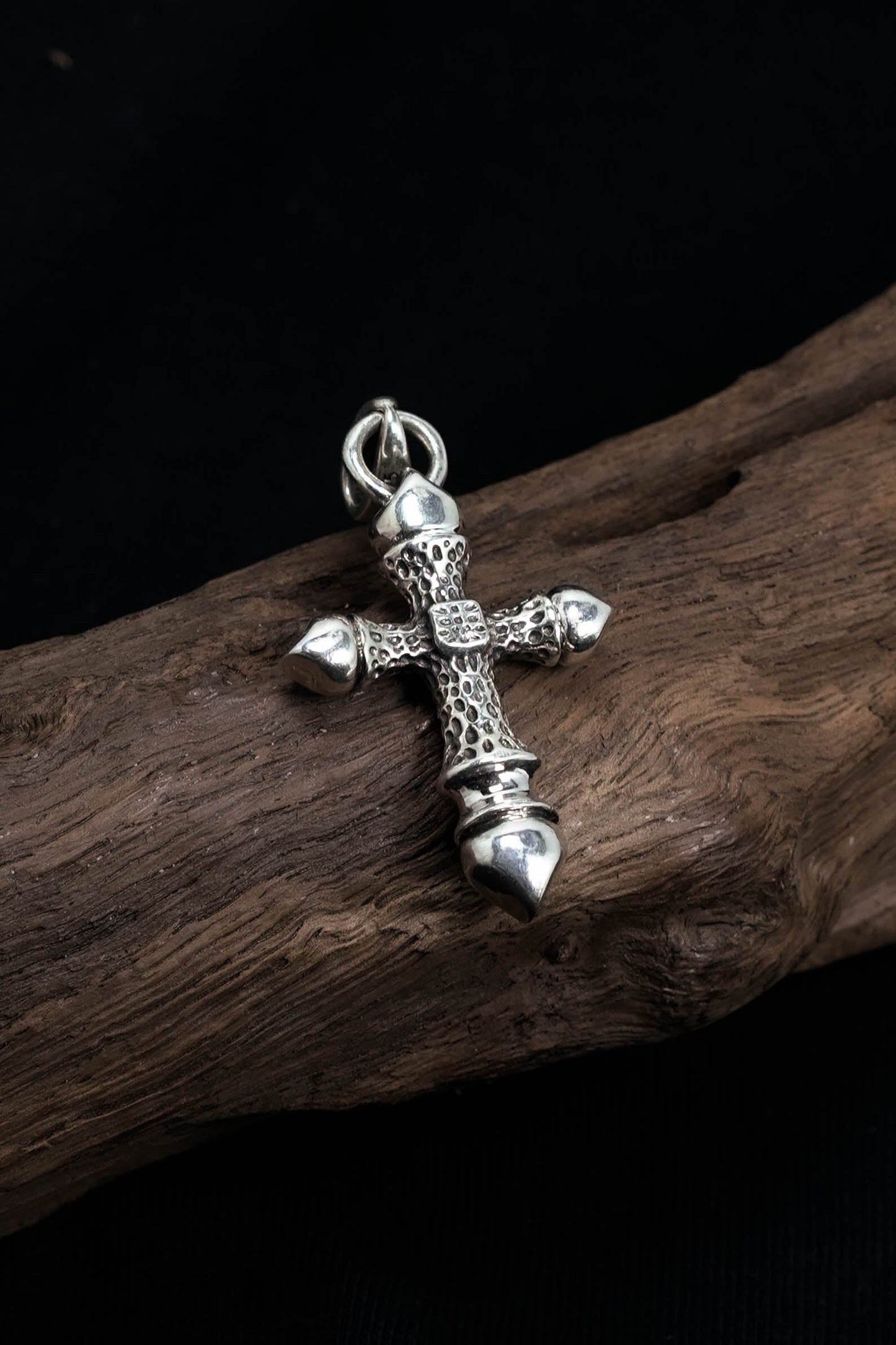 Antique Fire Pattern Cross 925 Silver Pendant
