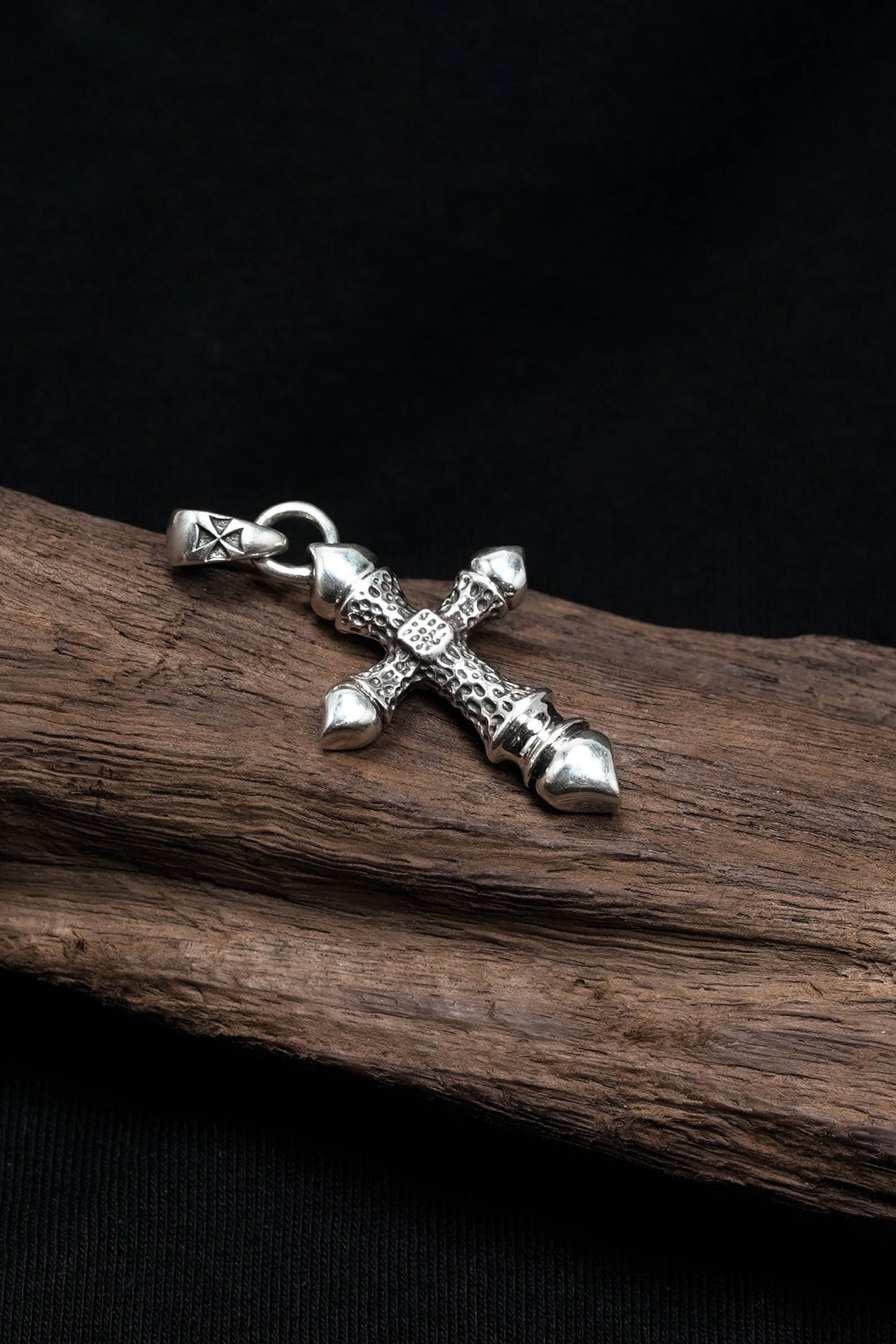 Antique Fire Pattern Cross 925 Silver Pendant