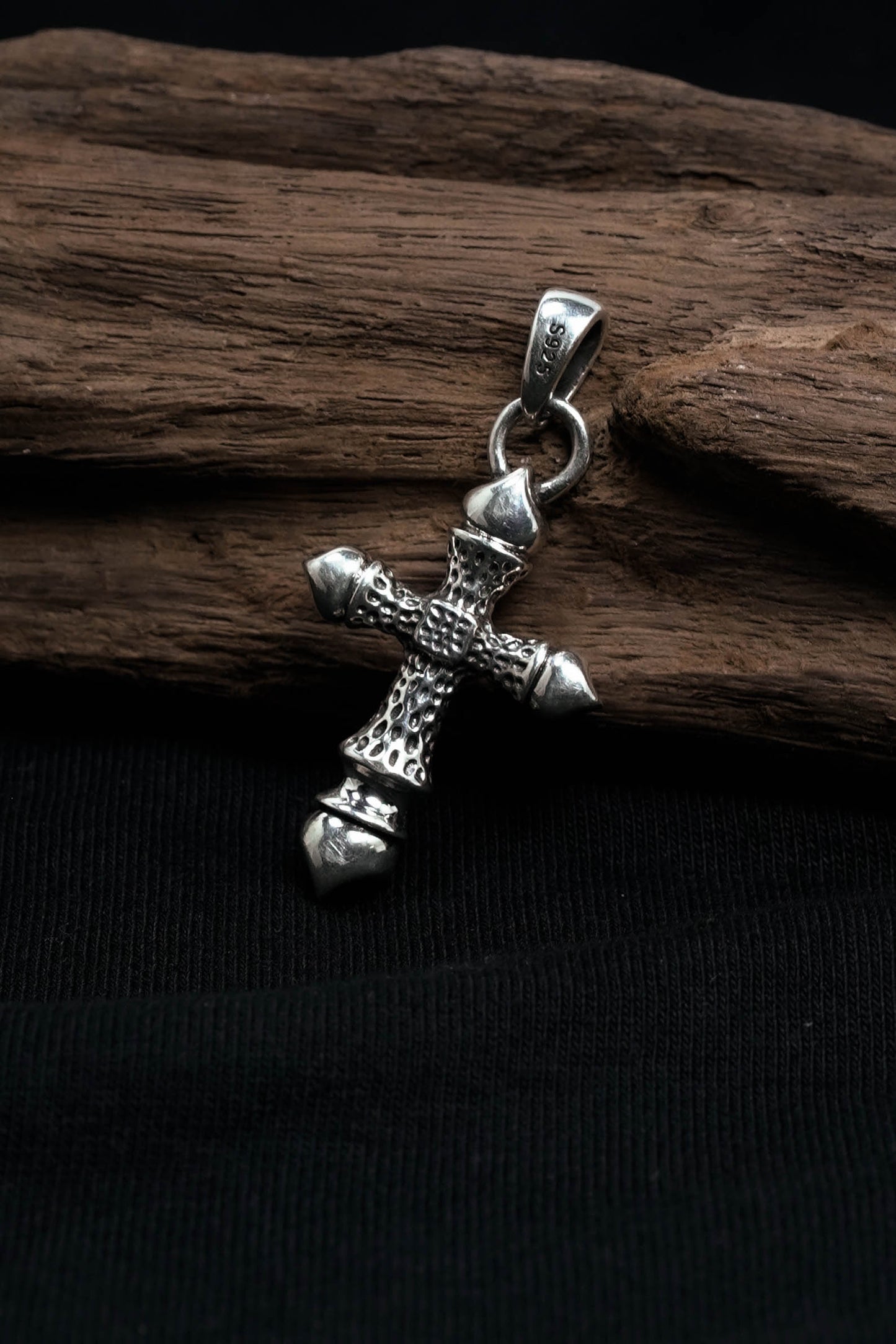 Antique Fire Pattern Cross 925 Silver Pendant