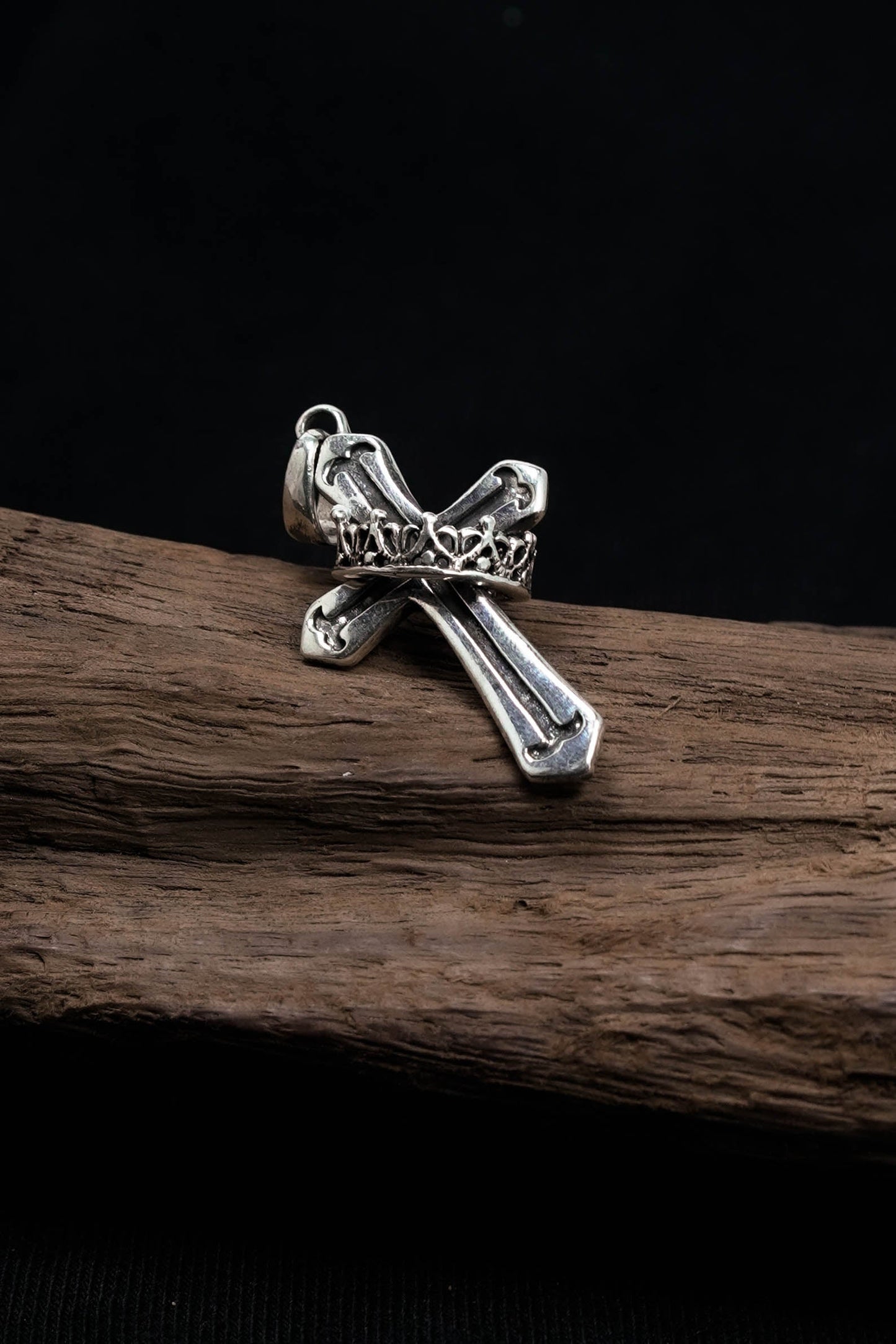 Antique Crown Pattern Cross 925 Silver Pendant