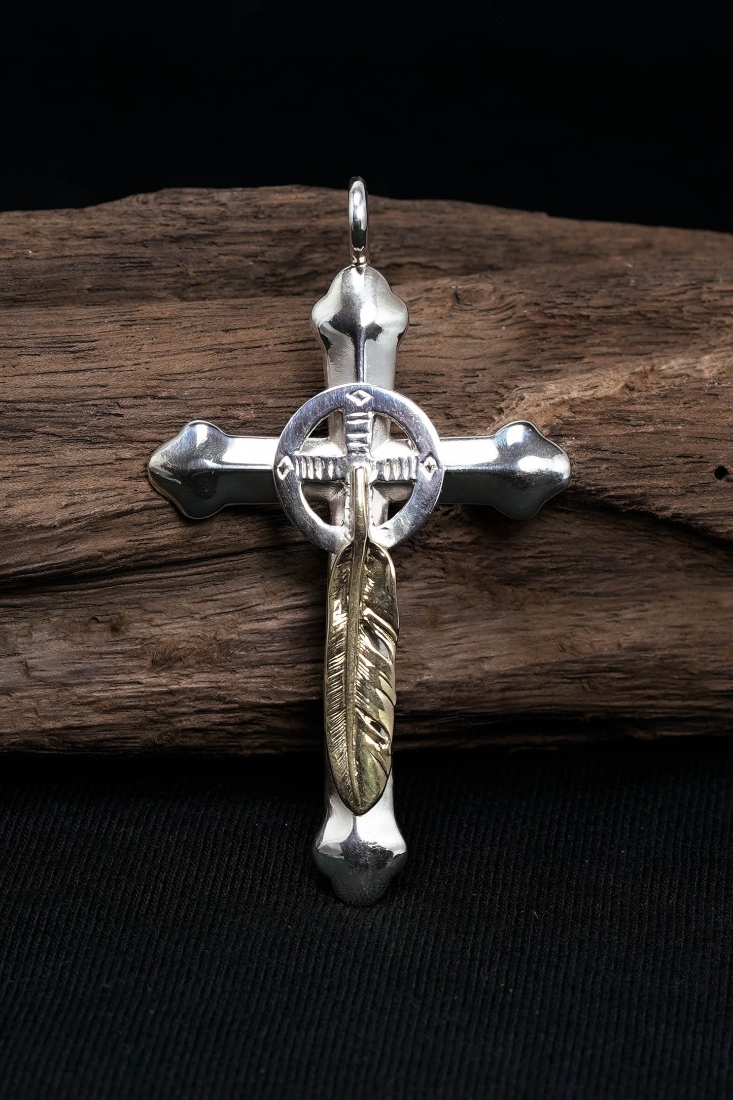 Takahashi Goro Feather Brass Cross 925 Silver Pendant