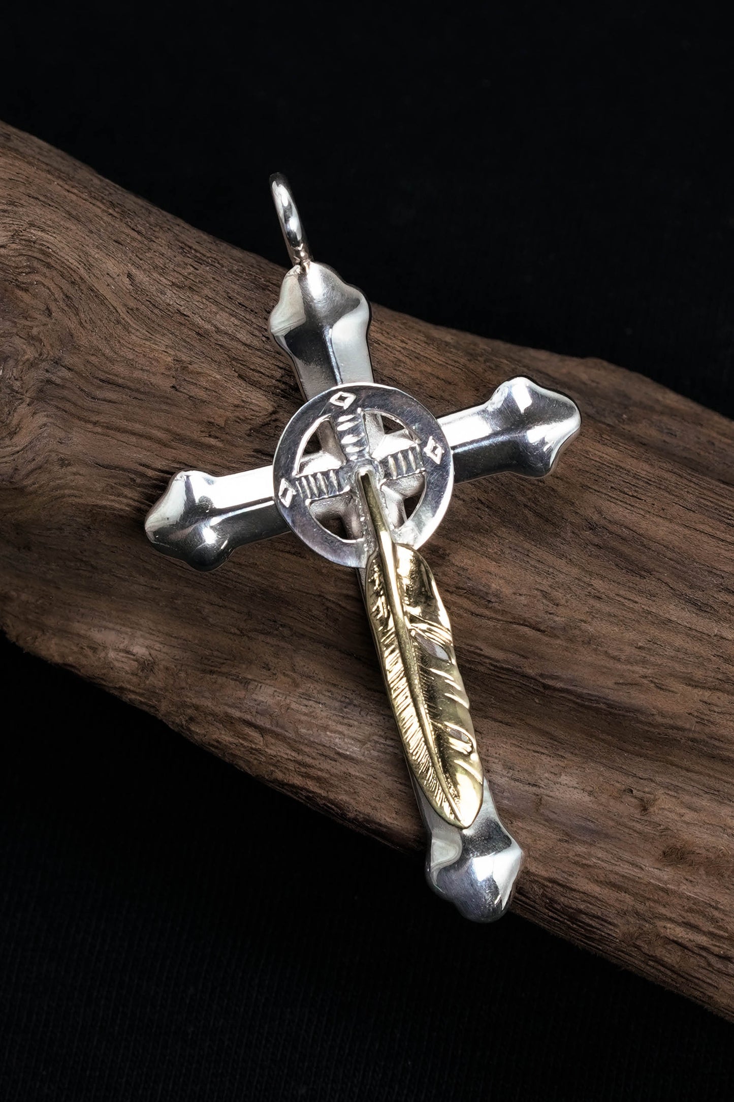 Takahashi Goro Feather Brass Cross 925 Silver Pendant