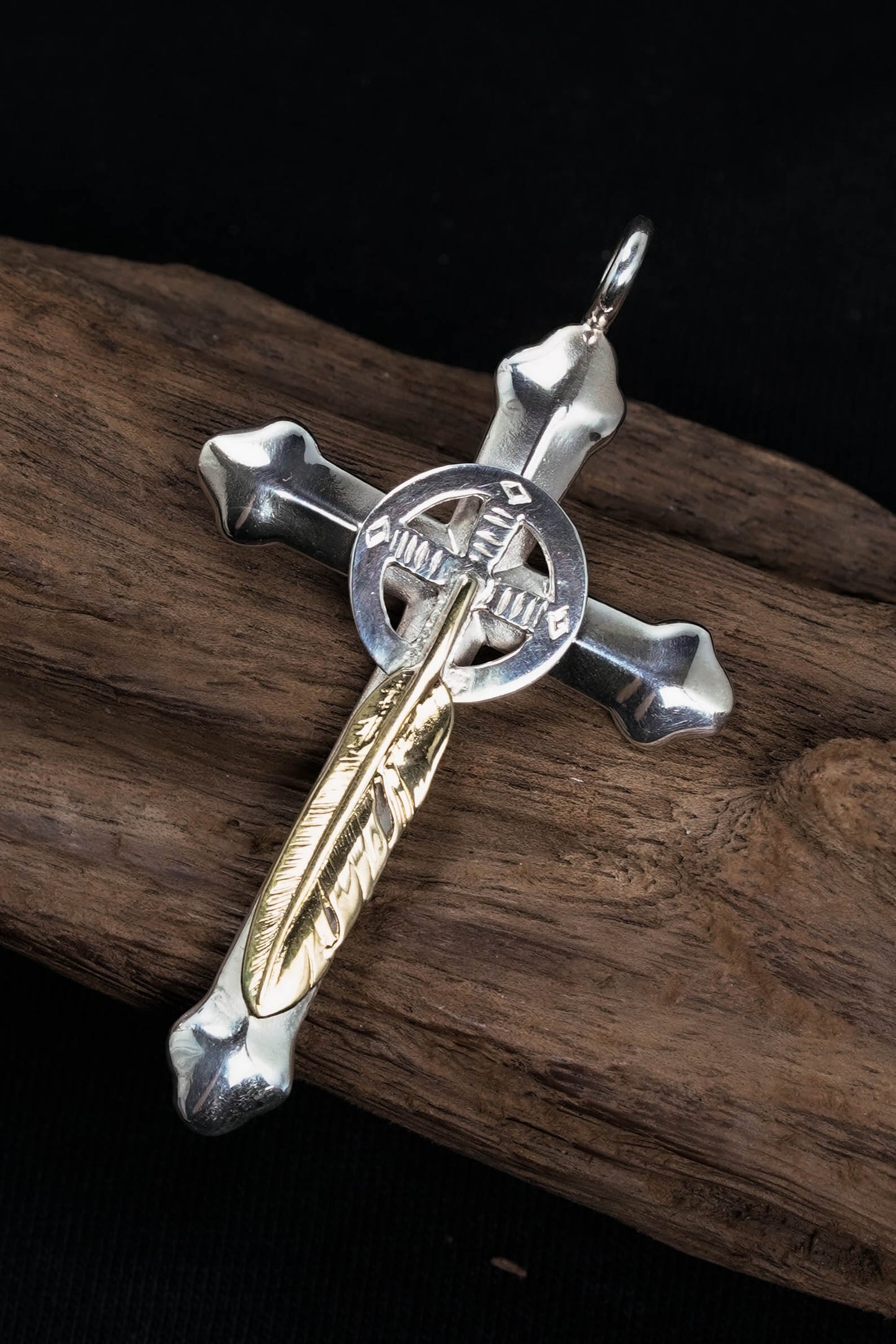 Takahashi Goro Feather Brass Cross 925 Silver Pendant