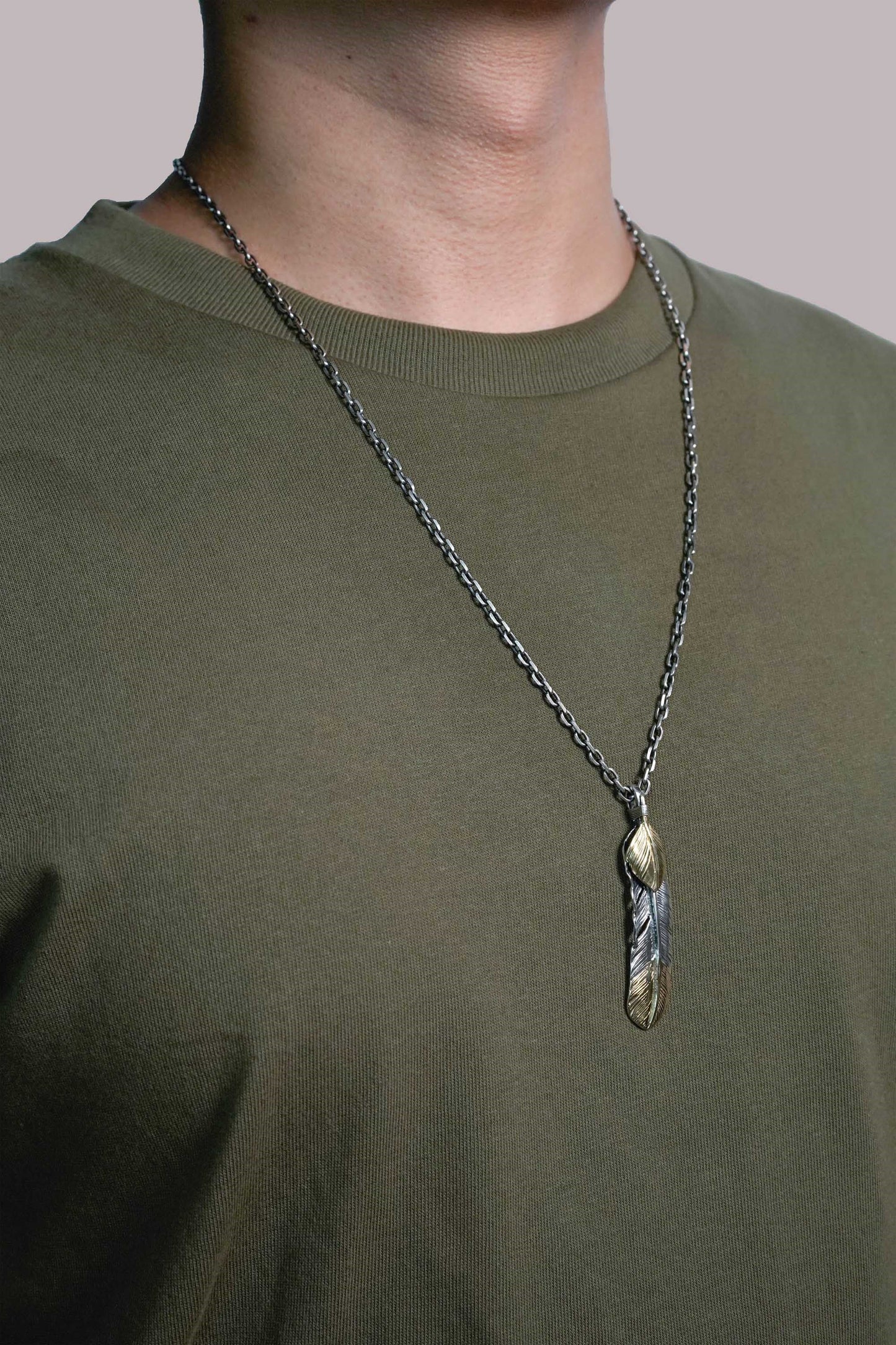 Right Feather Leaf Retro 925 Silver Pendant Takahashi Goro with Brass