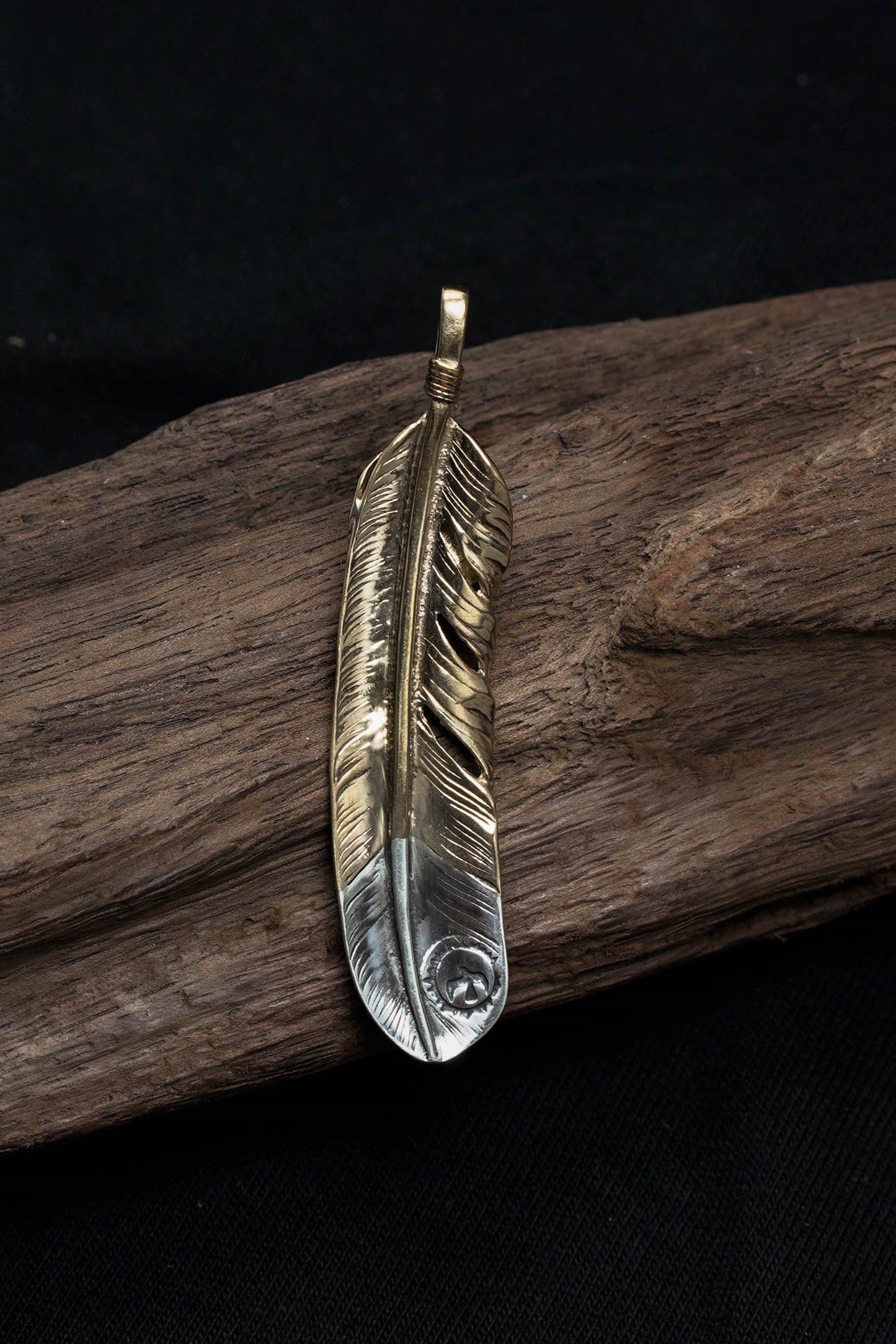Right Feather Retro 925 Silver Goro Takahashi Pendant with Brass